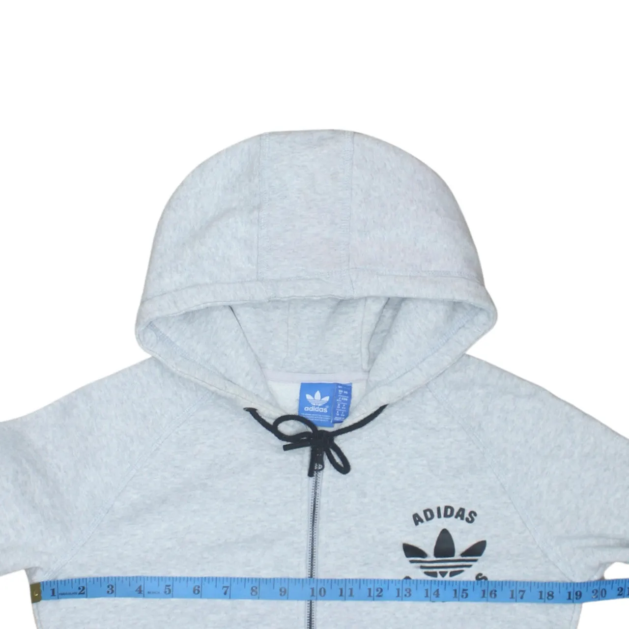 Adidas Light Grey Zip Hoodie Women’s Small Originals Trefoil Printed Logo Pockets Sweatshirt sold by Vintage Club product image thumbnail 5