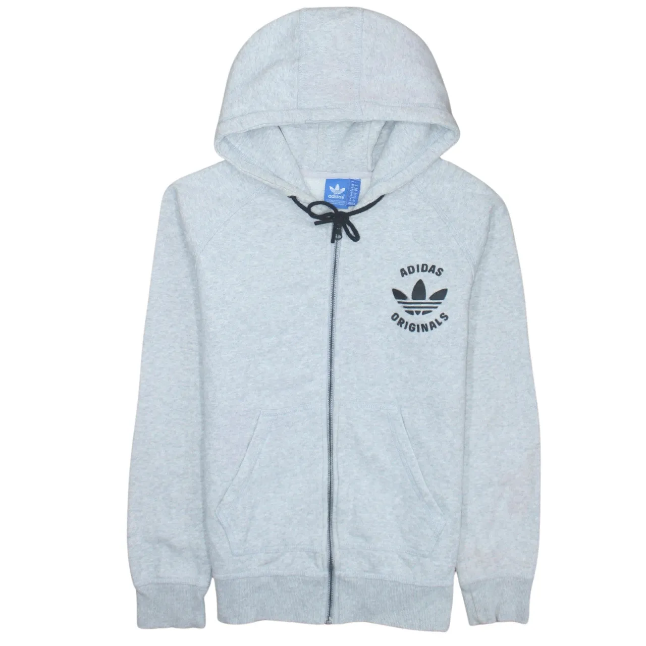 Adidas Light Grey Zip Hoodie Women’s Small Originals Trefoil Printed Logo Pockets Sweatshirt sold by Vintage Club