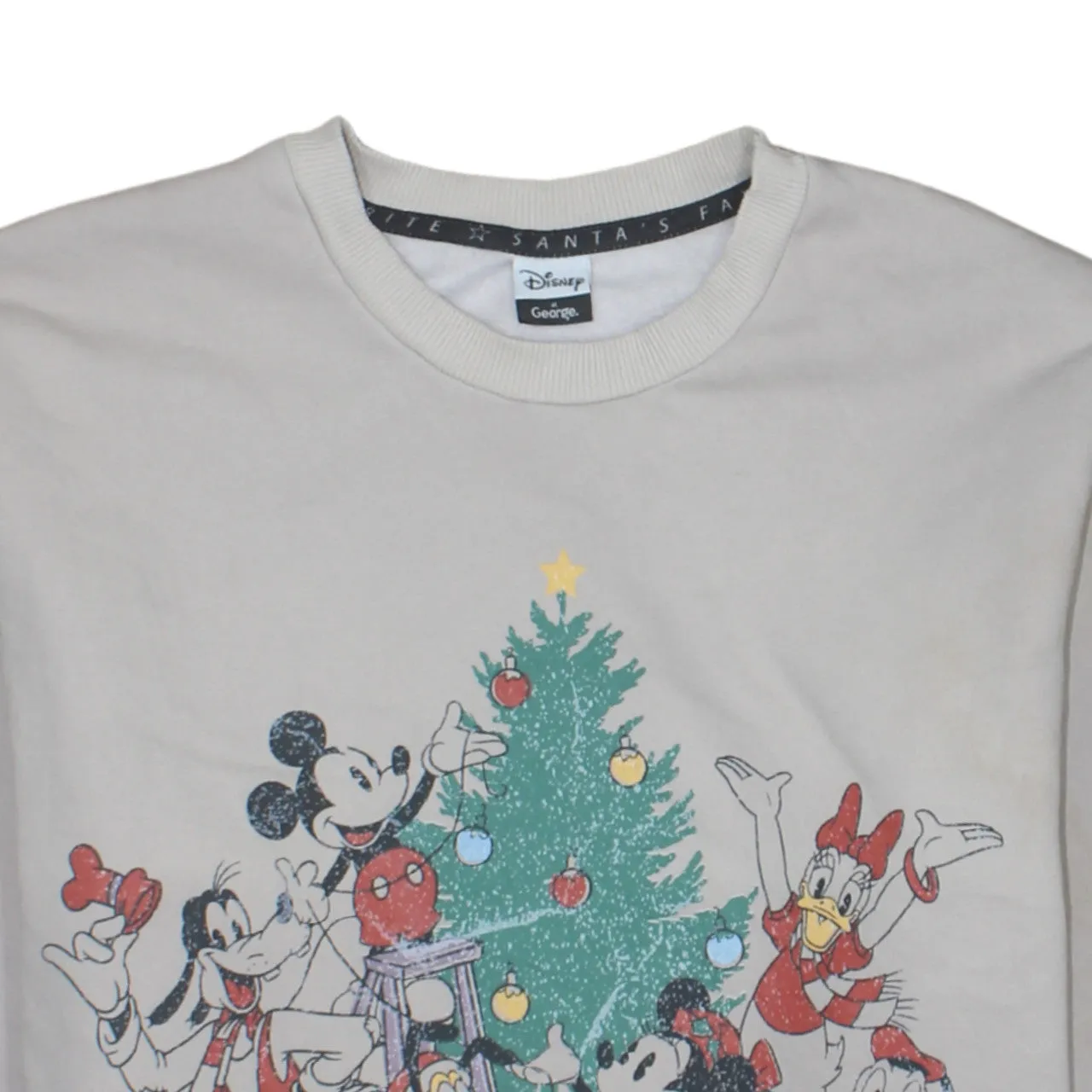 Disney Cream Christmas Sweatshirt Women's Medium Printed Mickey Graphic Crewneck Pullover Top sold by Vintage Club product image thumbnail 3
