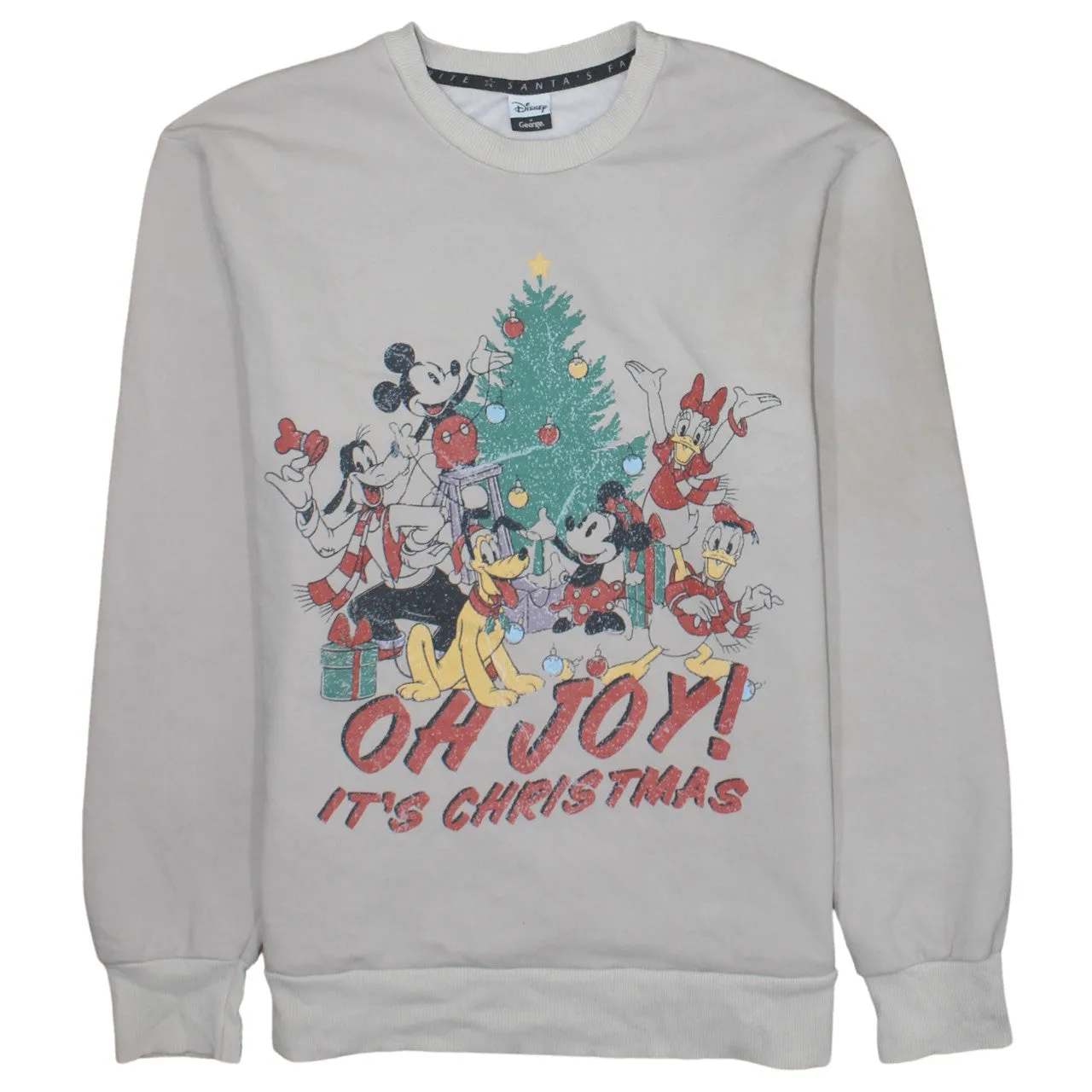 Disney Cream Christmas Sweatshirt Women's Medium Printed Mickey Graphic Crewneck Pullover Top sold by Vintage Club