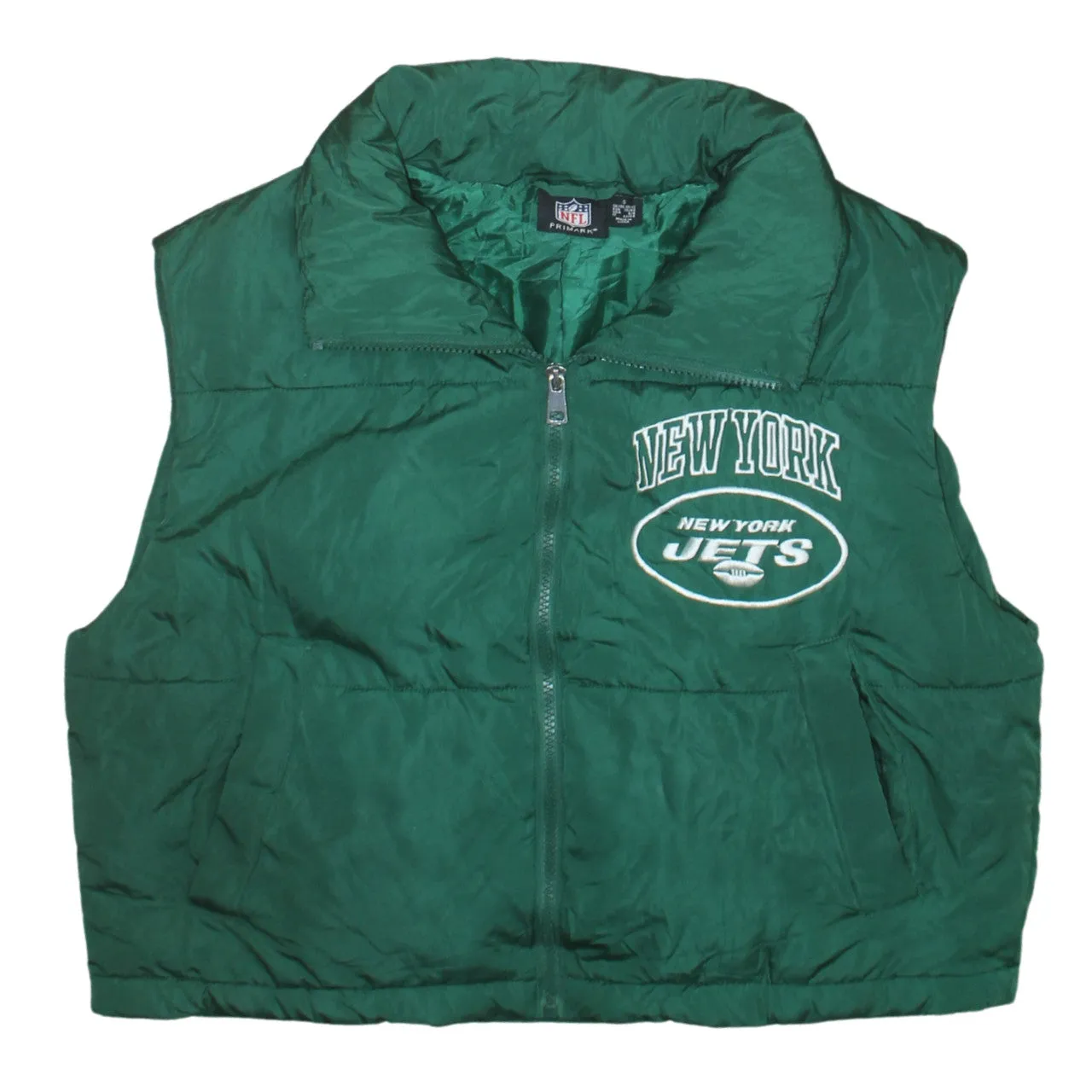Primark Green Gilet Women’s Small New York Jets Printed Logo Zip Puffer Vest sold by Vintage Club