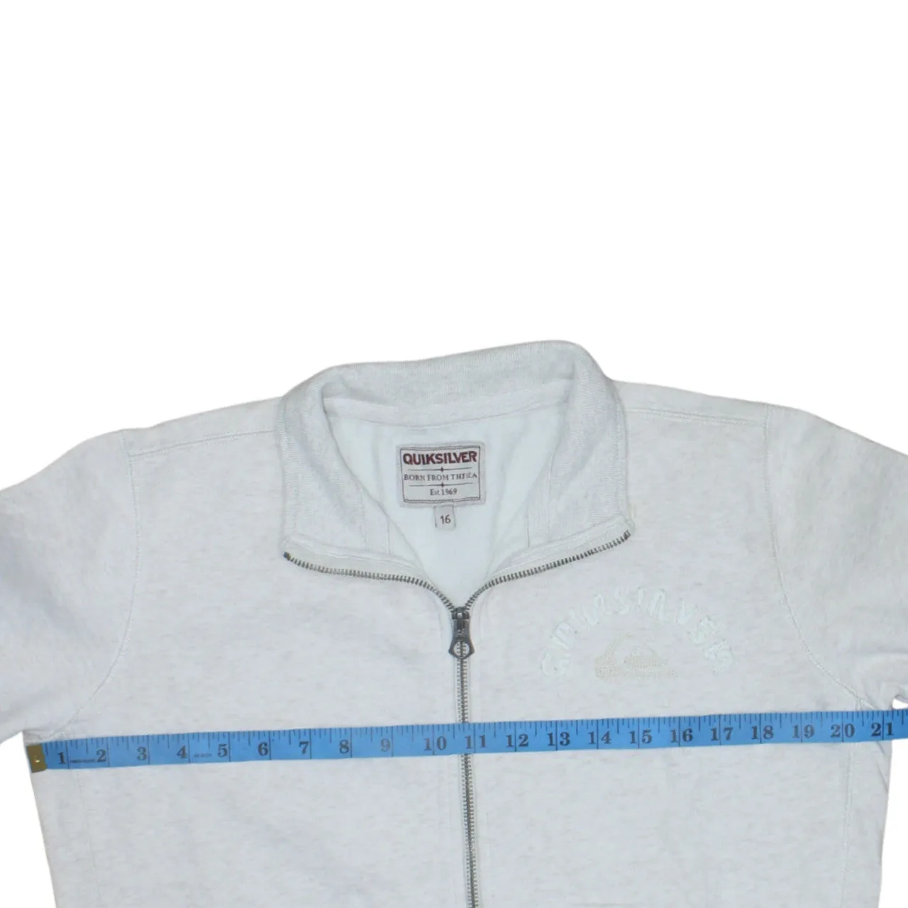 Quiksilver Light Grey Full Zip Sweatshirt Women's Large Embroidered Chest Logo Pockets Fleece Top sold by Vintage Club product image thumbnail 5