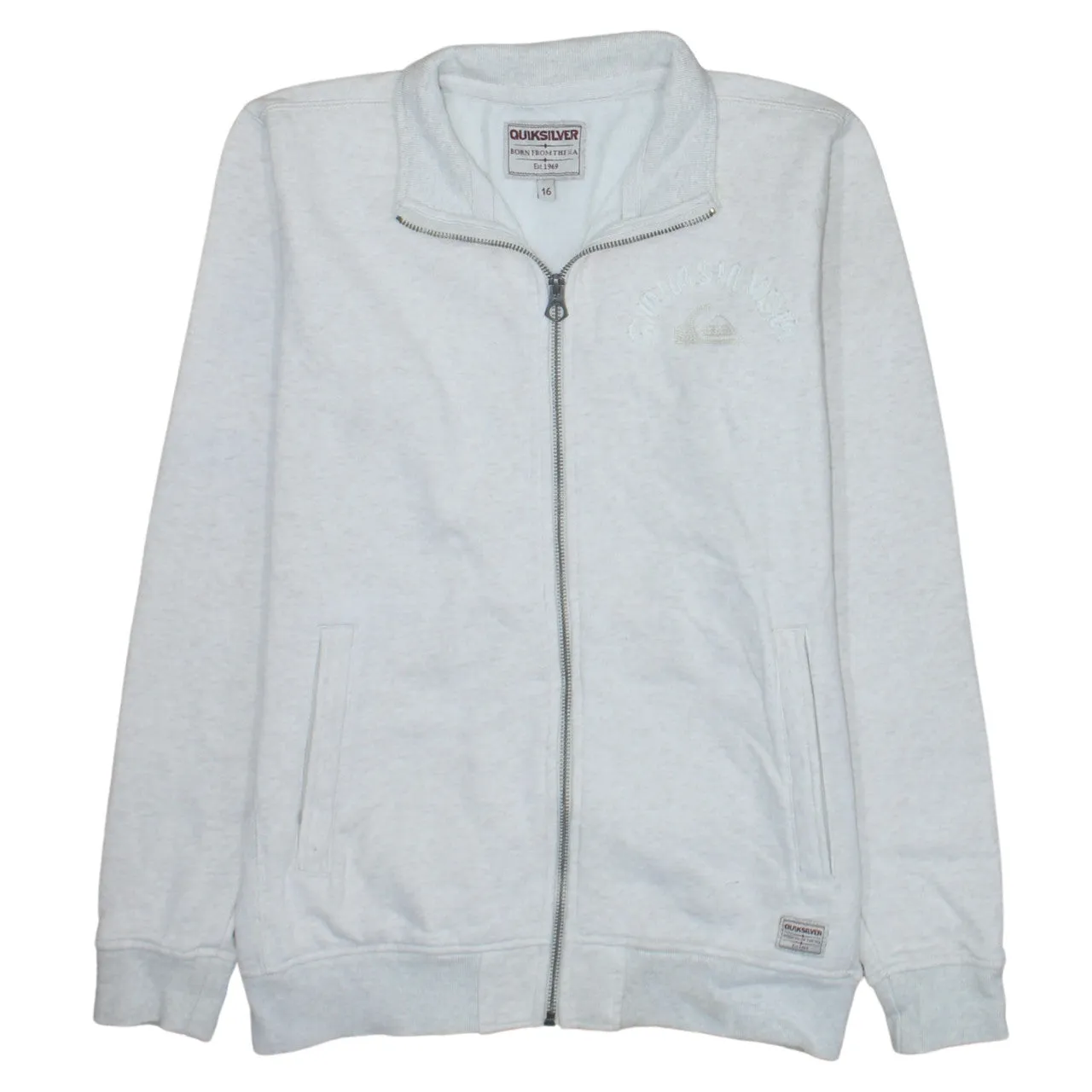 Quiksilver Light Grey Full Zip Sweatshirt Women's Large Embroidered Chest Logo Pockets Fleece Top sold by Vintage Club