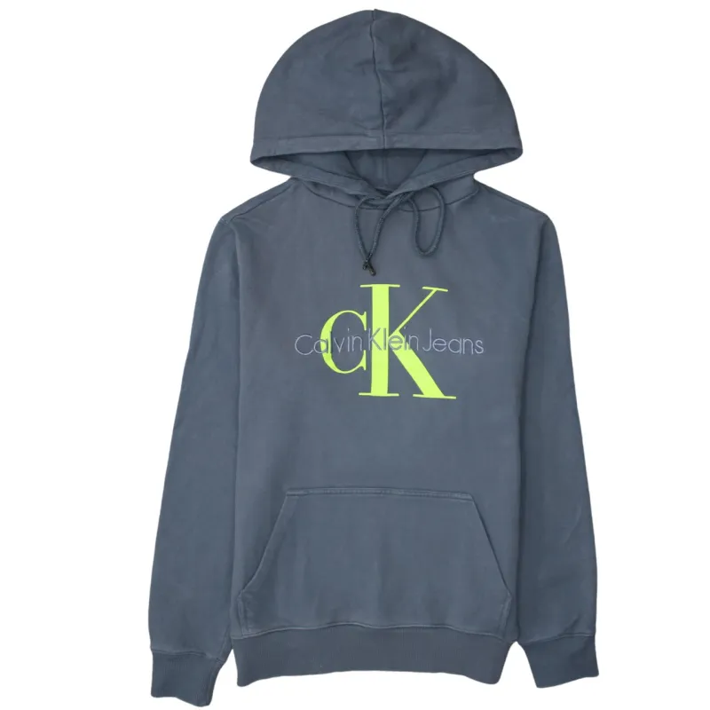 Calvin Klein 90's Spellout Pullover Hoodie Small Grey sold by Vintage Club