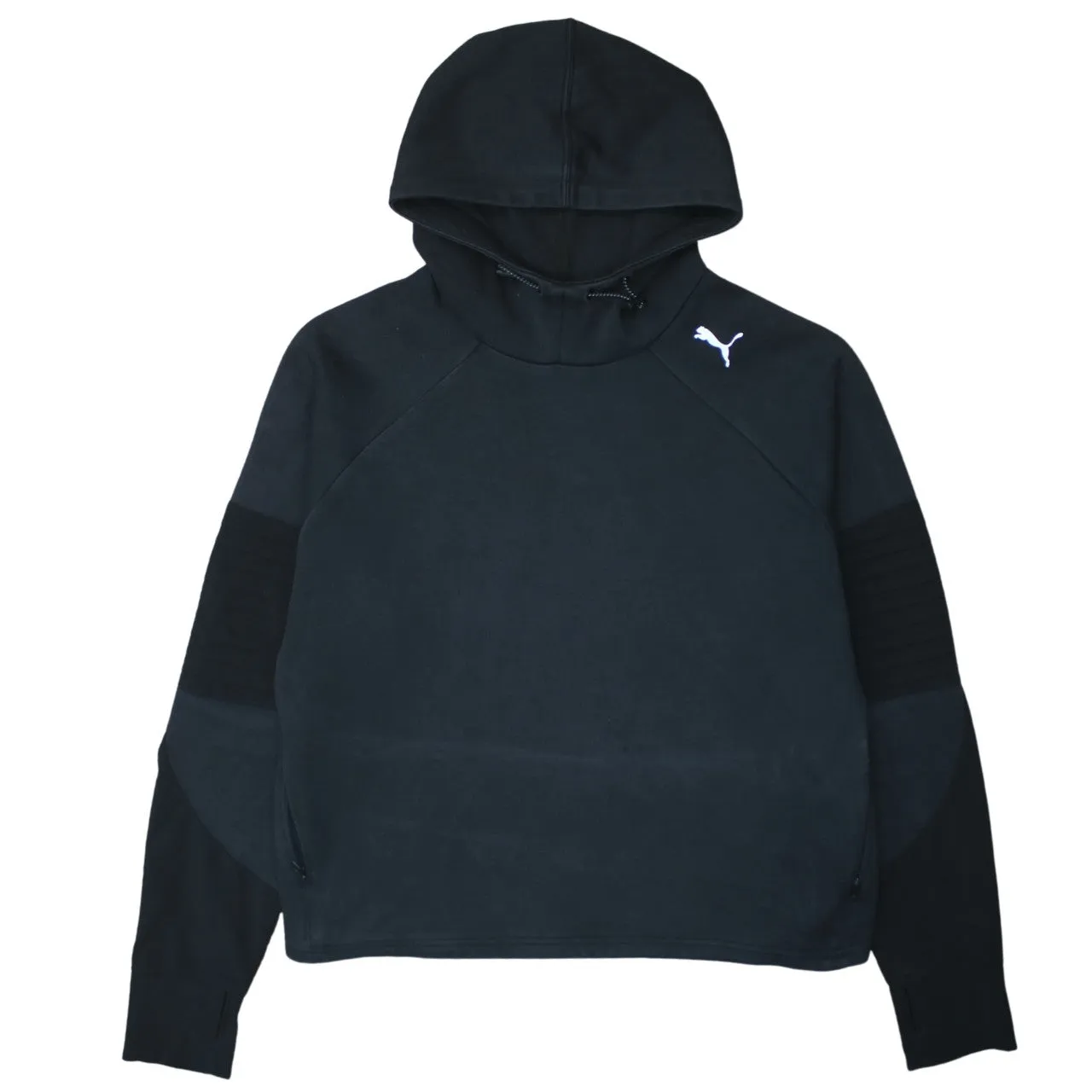 Puma Black Hoodie Women’s XLarge Embroidered Chest Logo Panelled Sleeves Pullover Top sold by Vintage Club