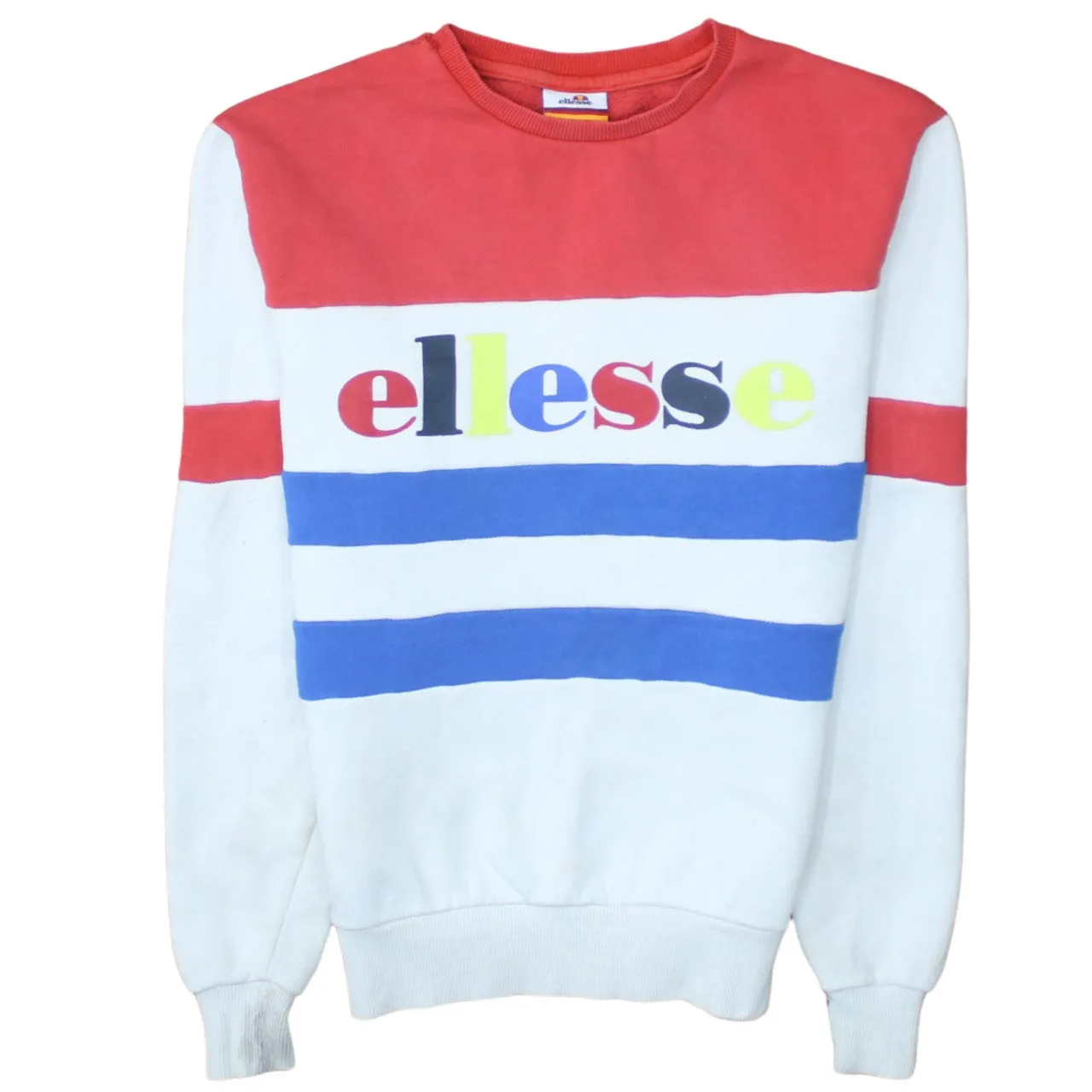 Ellesse Red White Colour Block Sweatshirt Women's UK 6 Printed Logo Crewneck Pullover Top sold by Vintage Club