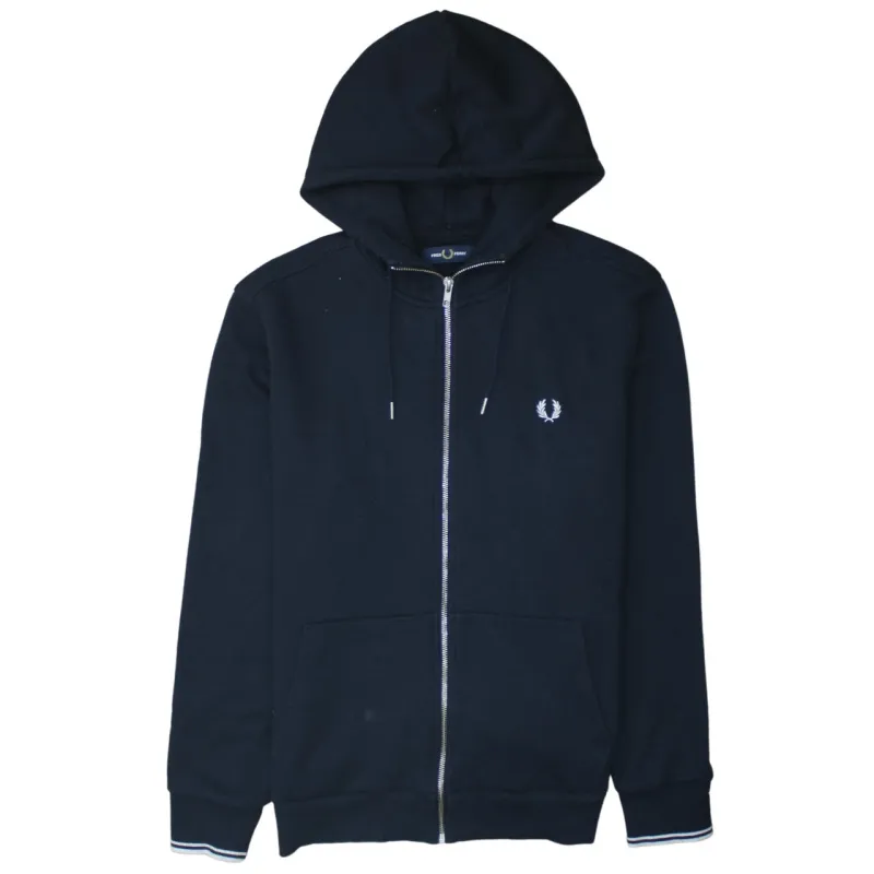 FRED PERRY 90's Drawstring Pockets Full Zip Up Hoodie Large Black made by Fred Perry