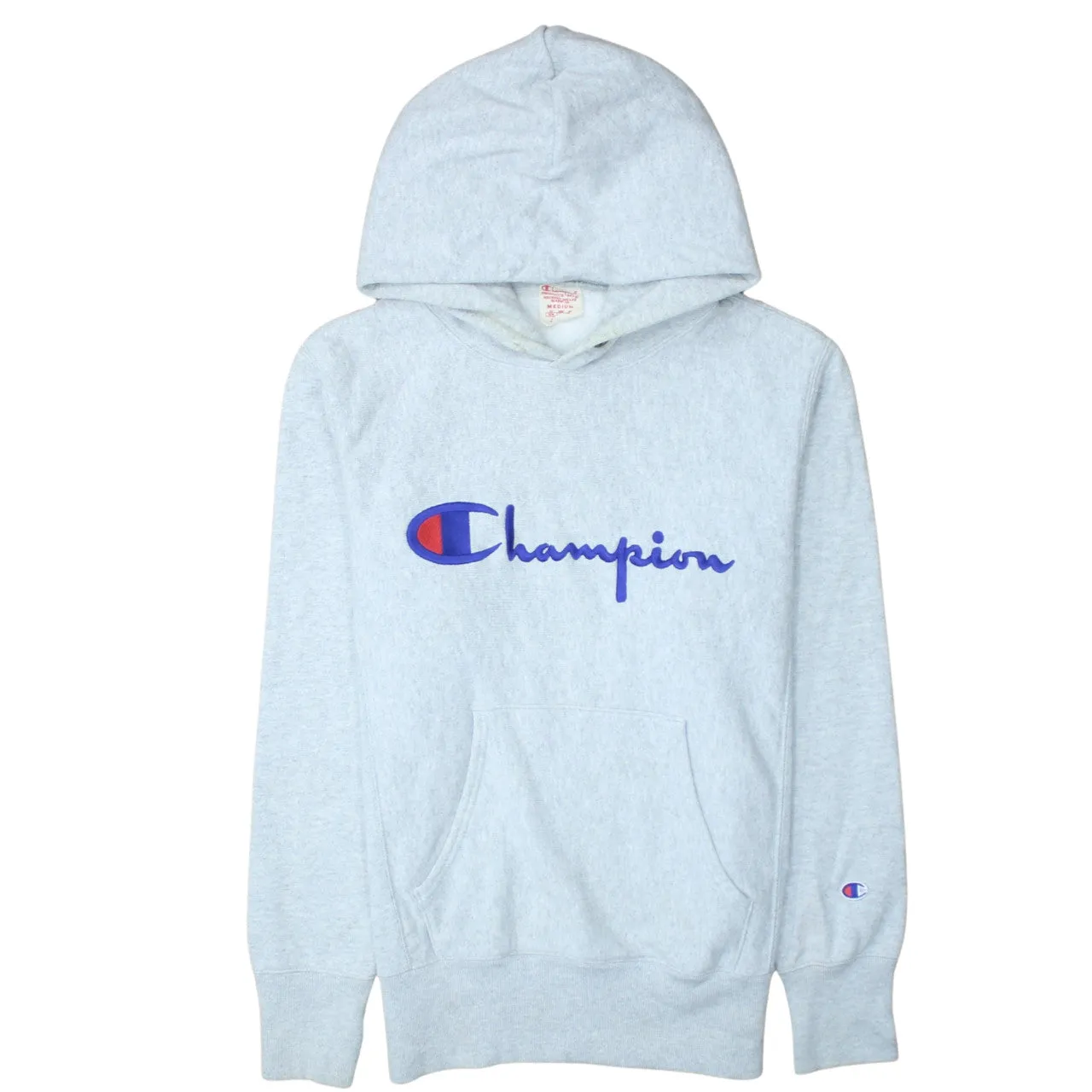 Champion 90's Spellout Pullover Hoodie Medium Grey sold by Vintage Club