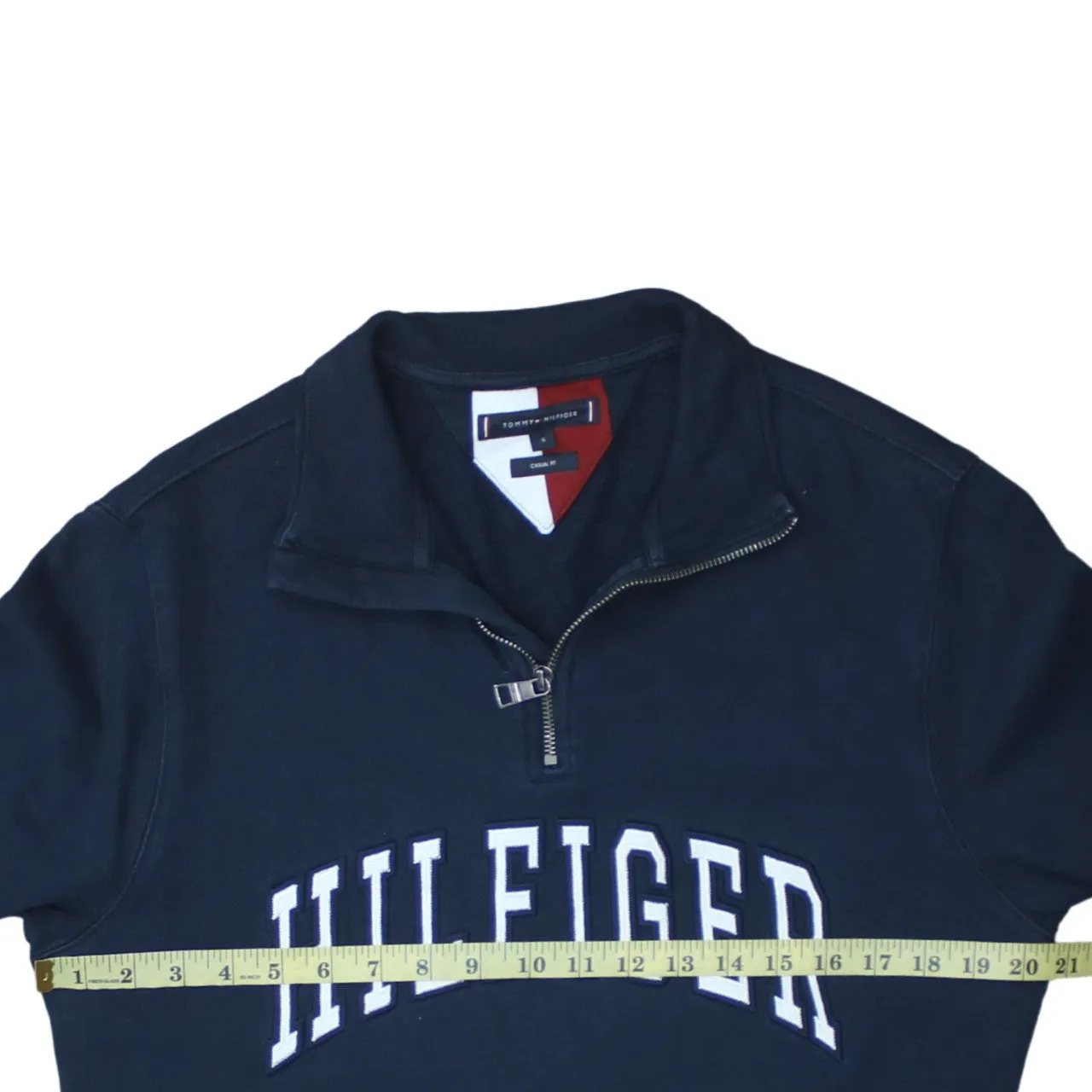 Tommy Hilfiger 90's Hilfiger Quarter Zip Sweatshirt Small Navy Blue sold by Vintage Club product image thumbnail 5