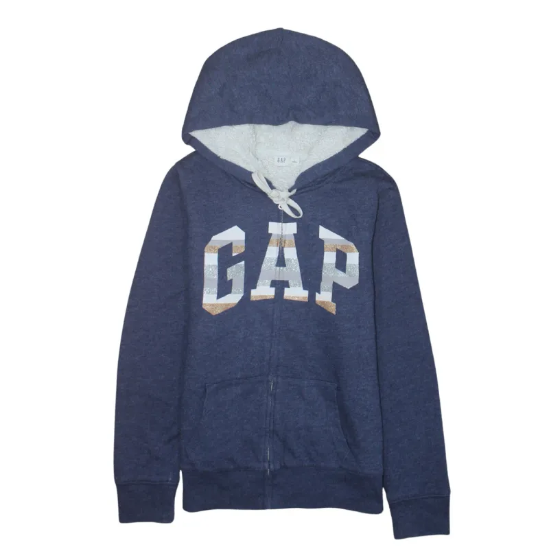 Gap Navy Blue Zip Hoodie Men's Small Printed Logo Fleece Lined Pockets Sweatshirt sold by Vintage Club