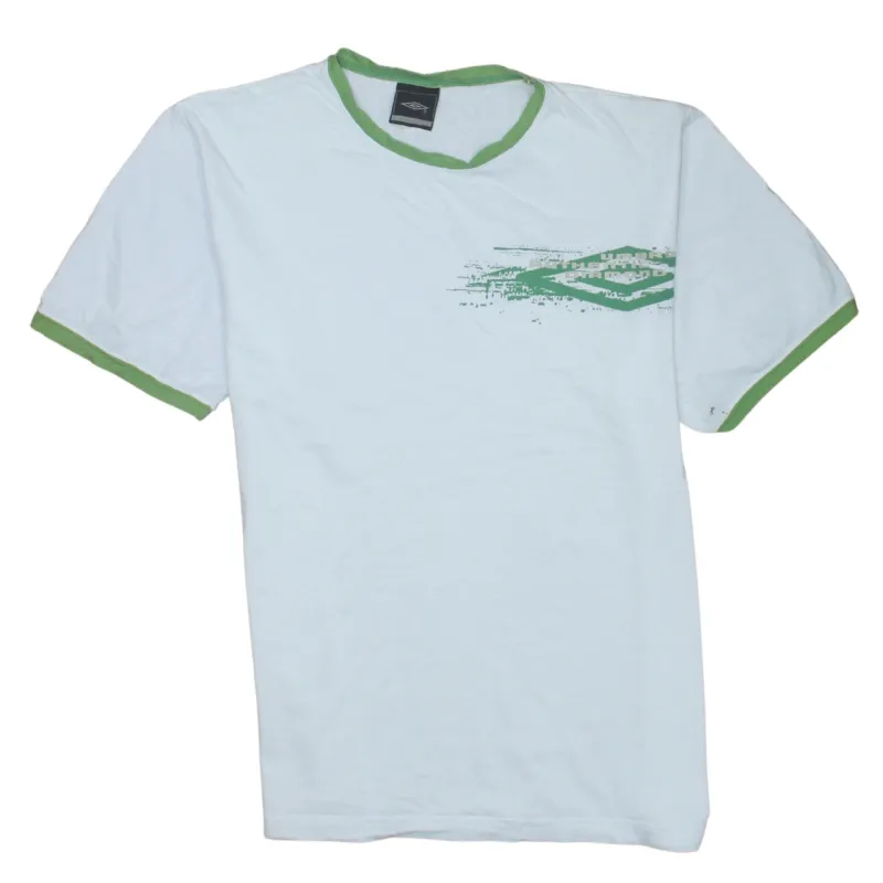 Umbro White Green Ringer T Shirt Men's XLarge Printed Chest Logo Short Sleeve Tee sold by Vintage Club