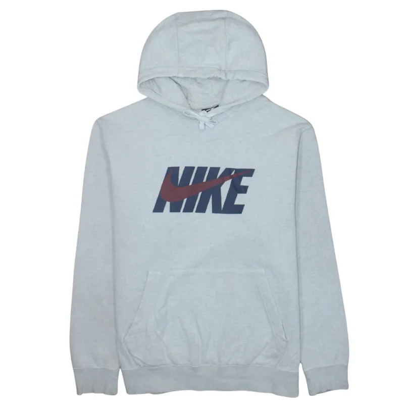 Nike Light Grey Hoodie Men's Large Printed Logo Front Pocket Pullover Sweatshirt sold by Vintage Club