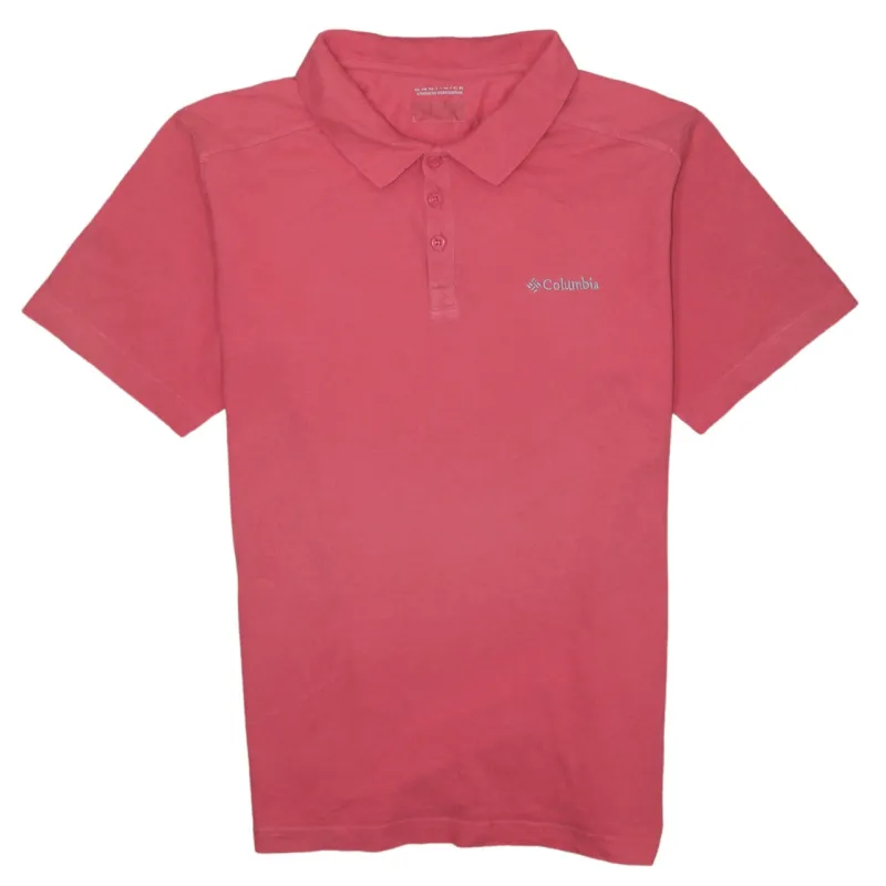 Columbia Coral Red Polo Shirt Men's Medium Embroidered Chest Logo Short Sleeve Casual Top made by Columbia