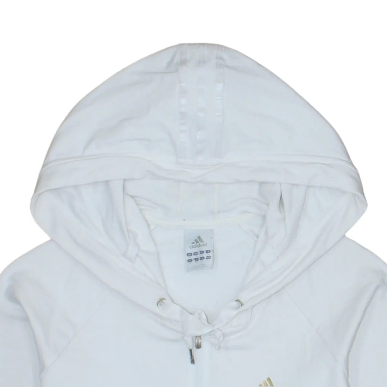 Adidas White Full Zip Hoodie Women’s XSmall Embroidered Logo Drawstring Hood Pockets Sweatshirt sold by Vintage Club product image thumbnail 3