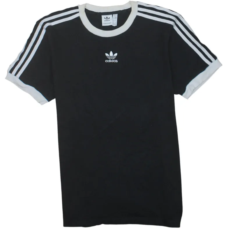 Adidas Black Ringer T Shirt Women’s Medium Trefoil Embroidered Logo Three Stripe Sleeves Tee sold by Vintage Club