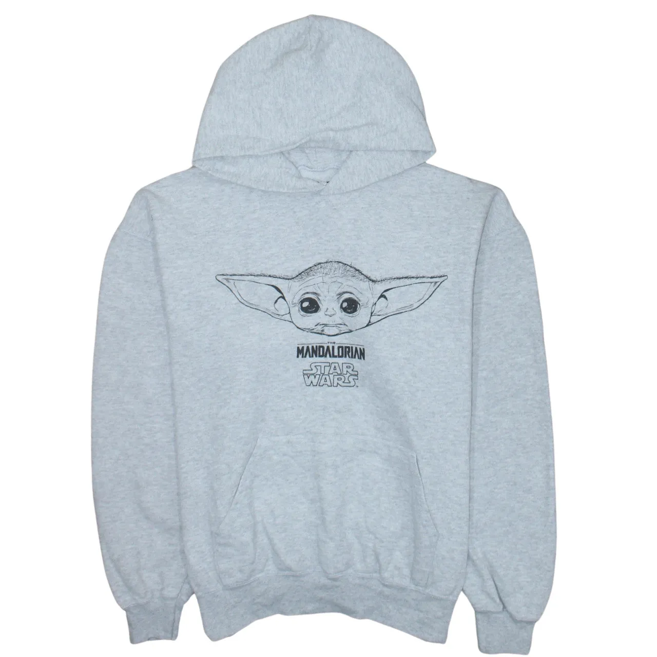 Star Wars Grey Hoodie Men’s Large Printed Mandalorian Baby Yoda Front Pocket Sweatshirt sold by Vintage Club