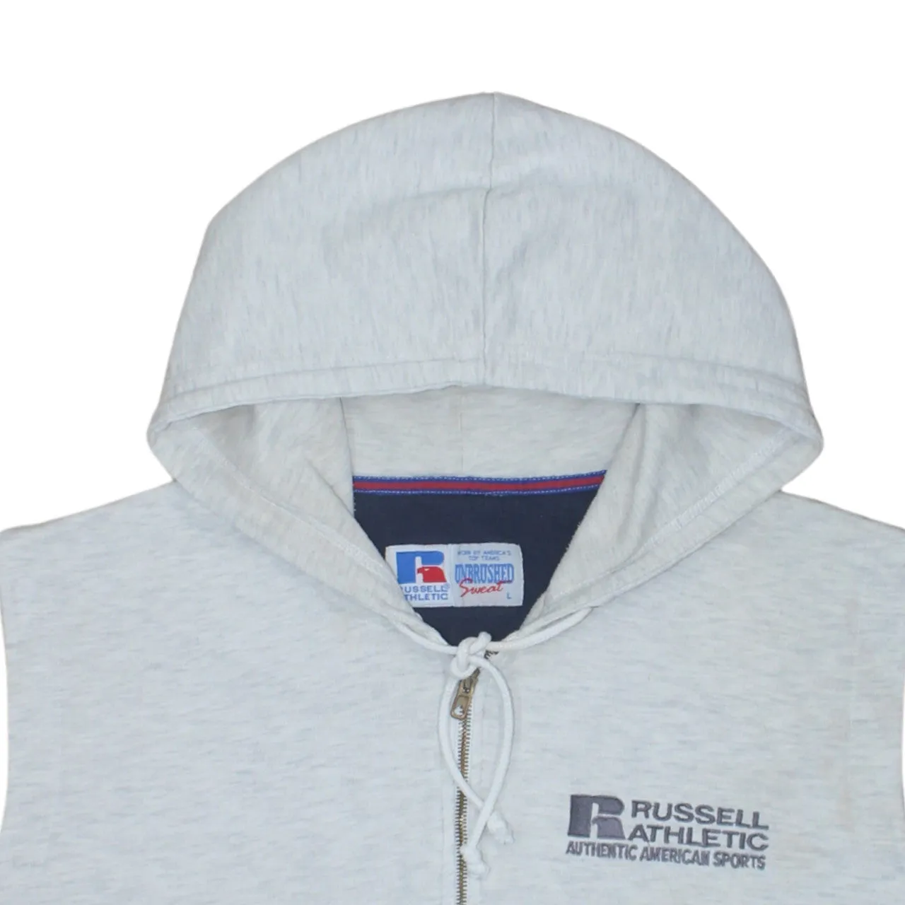 Russell Athletic Light Grey Hooded Gilet Men's Large Zip Front Embroidered Logo Vest sold by Vintage Club product image thumbnail 3