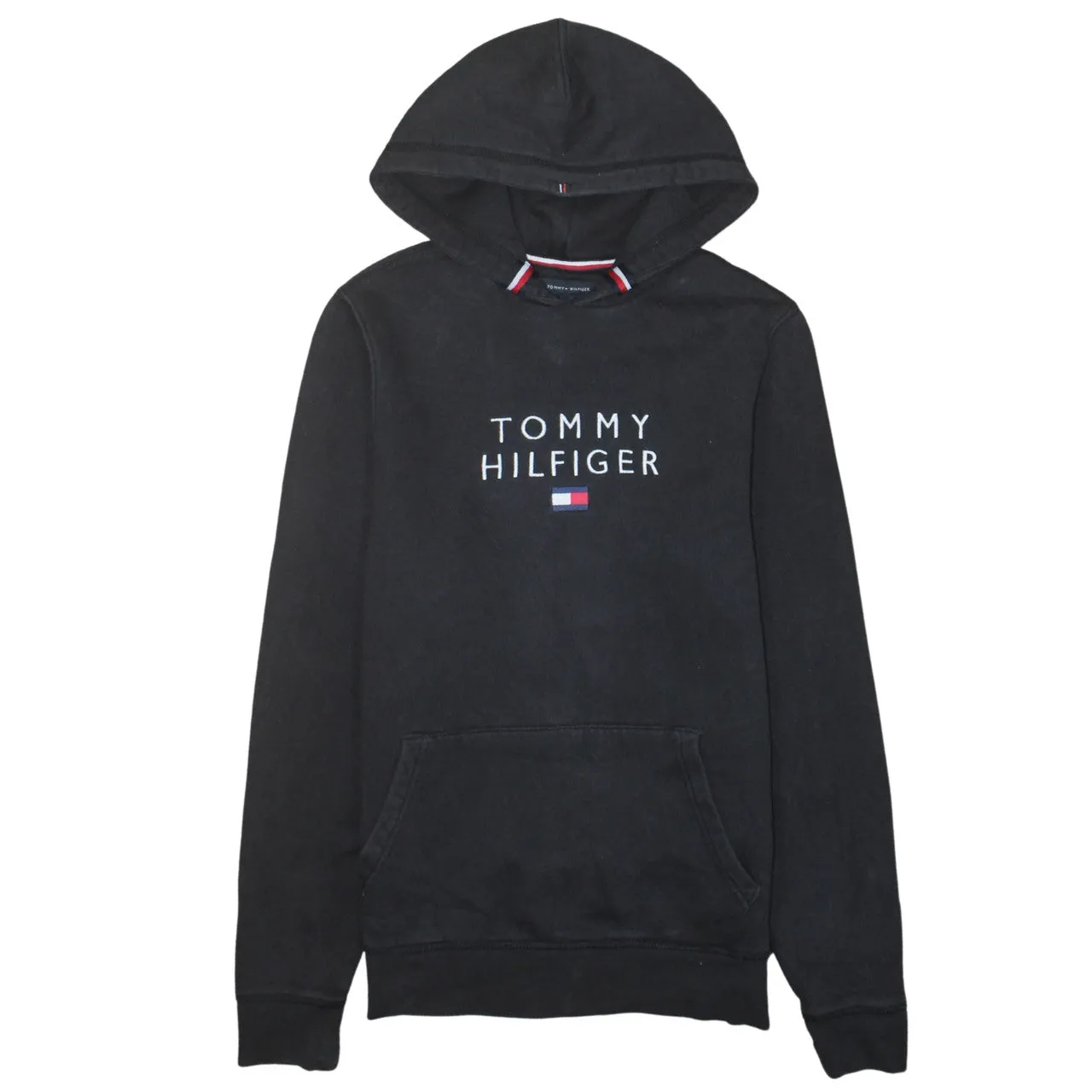 Tommy Hilfiger 90's Spellout Pullover Hoodie Small Black sold by Vintage Club
