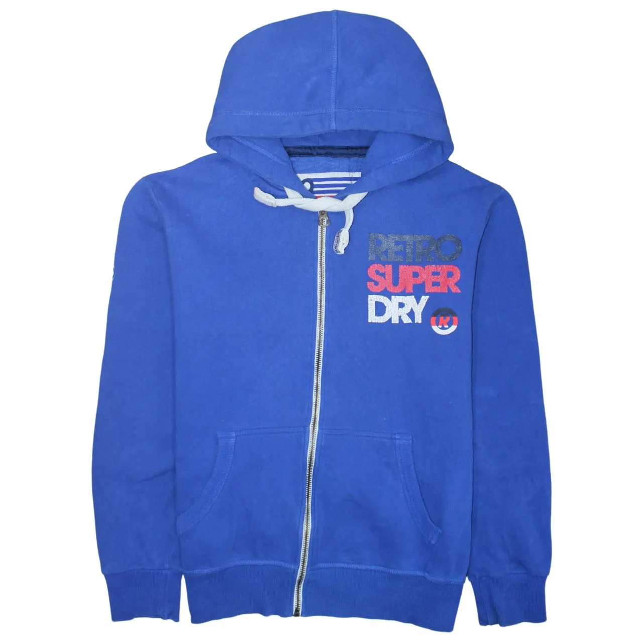 Super Dry 90's Drawstring Pockets Full Zip Up Hoodie Large Blue sold by Vintage Club