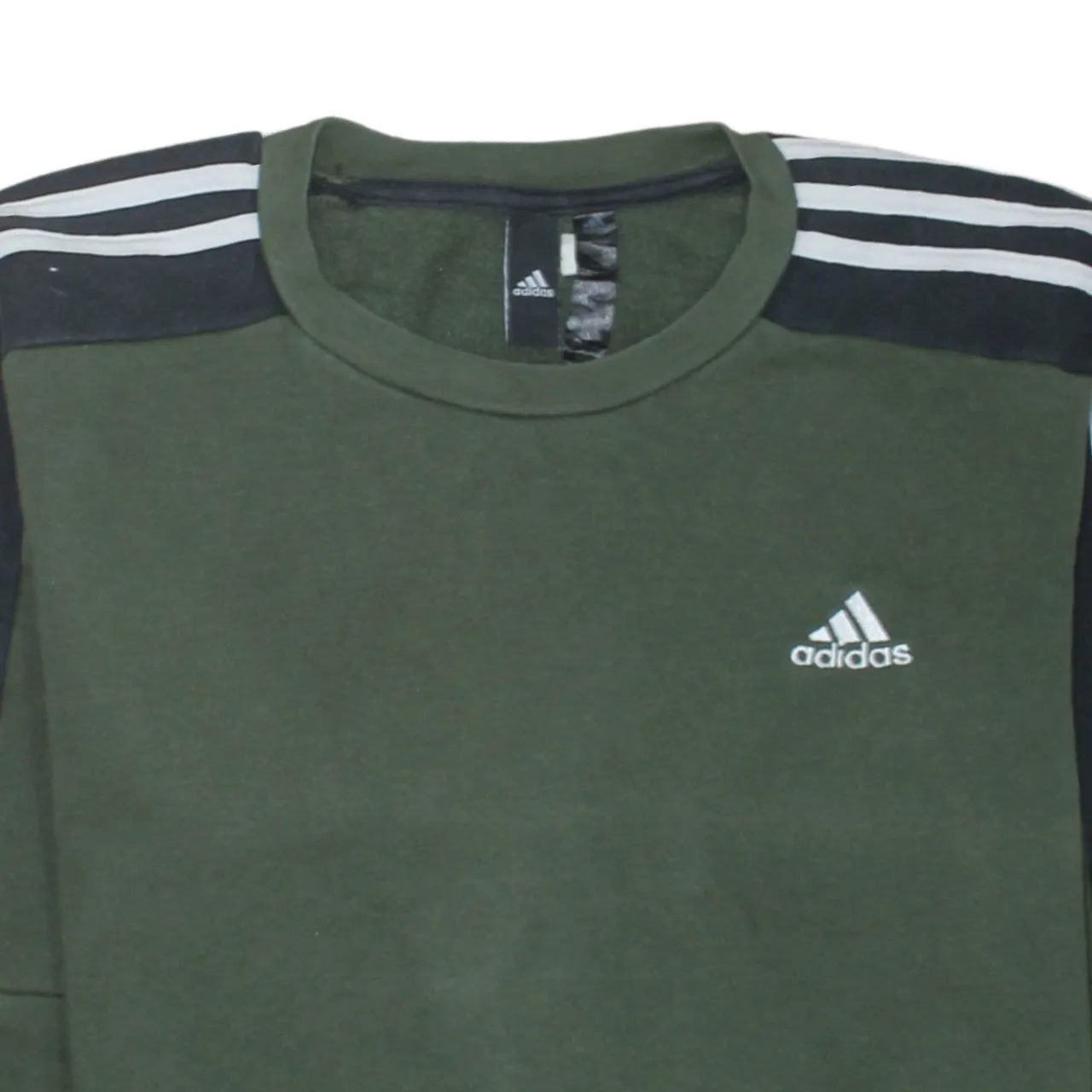 Adidas Khaki Green Sweatshirt Men's Small Three Stripe Sleeves Embroidered Logo Pullover sold by Vintage Club product image thumbnail 3