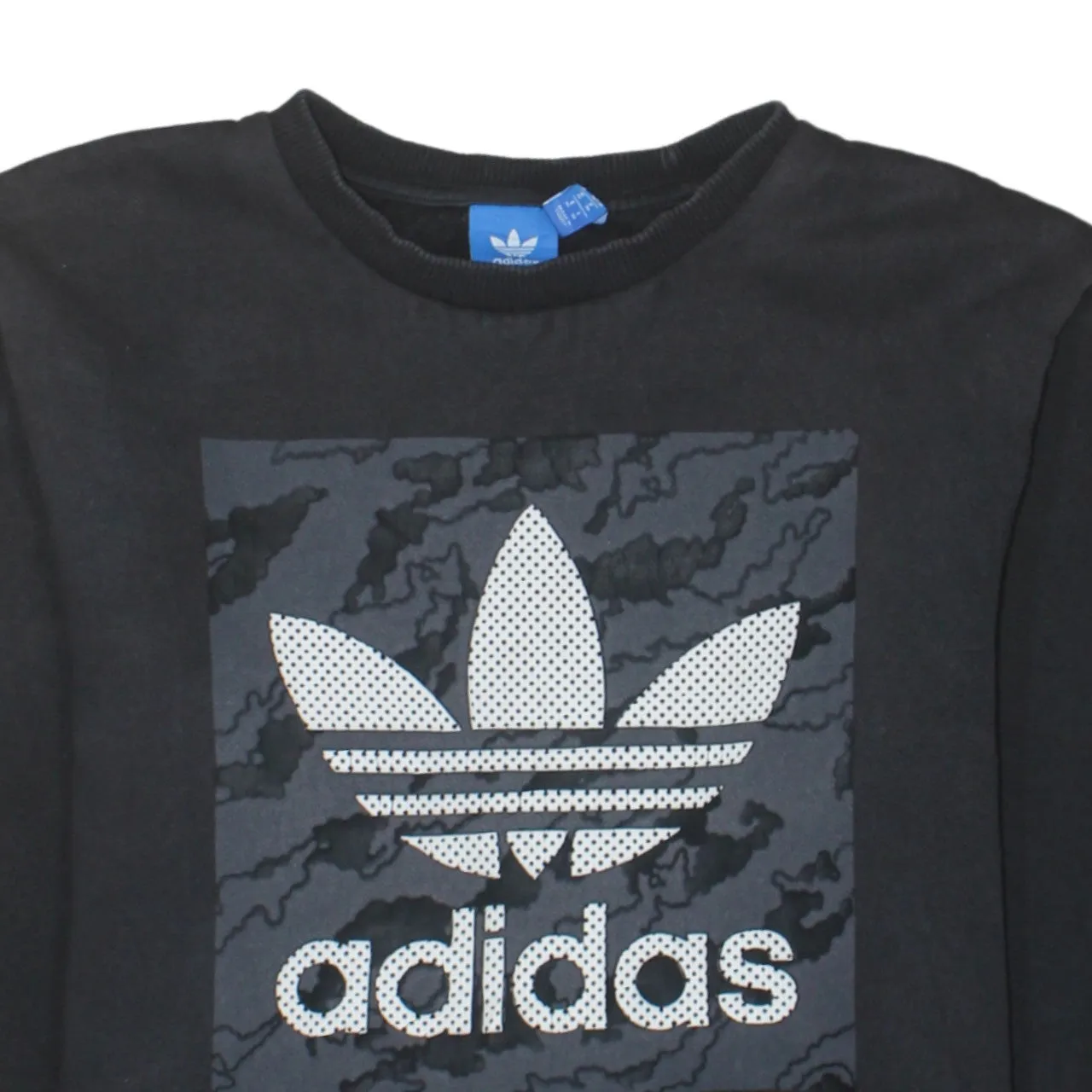 Adidas Black Sweatshirt Men's Medium Trefoil Printed Logo Crewneck Pullover Top sold by Vintage Club product image thumbnail 3
