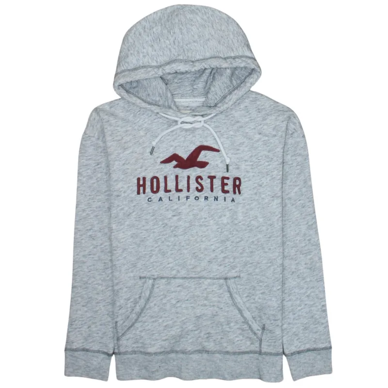 Hollister Light Grey Hoodie Women’s Large Embroidered Logo Drawstring Hood Front Pocket Sweatshirt made by Hollister