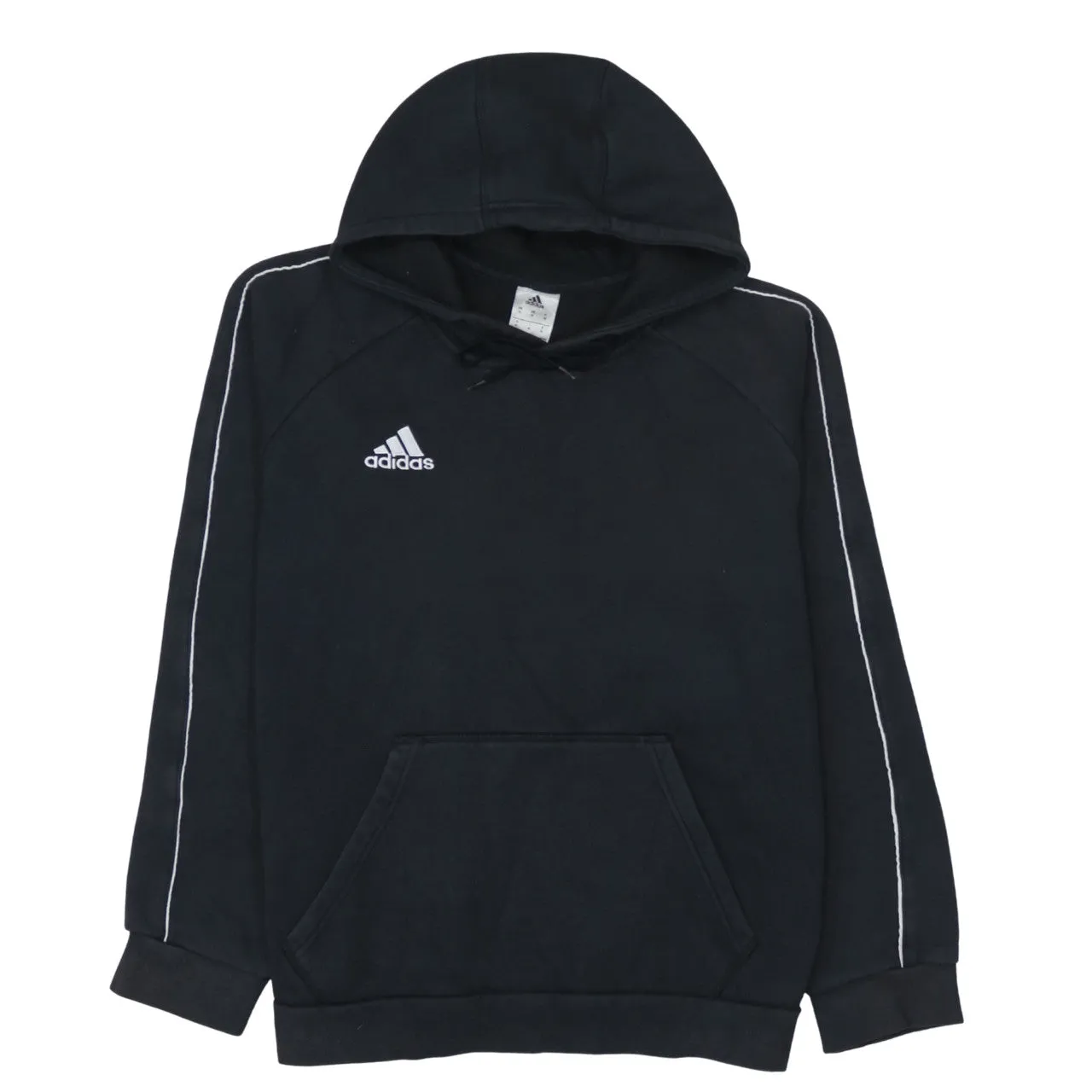 Adidas Black Hoodie Women’s Medium Embroidered Logo Contrast Piping Front Pocket Sweatshirt sold by Vintage Club