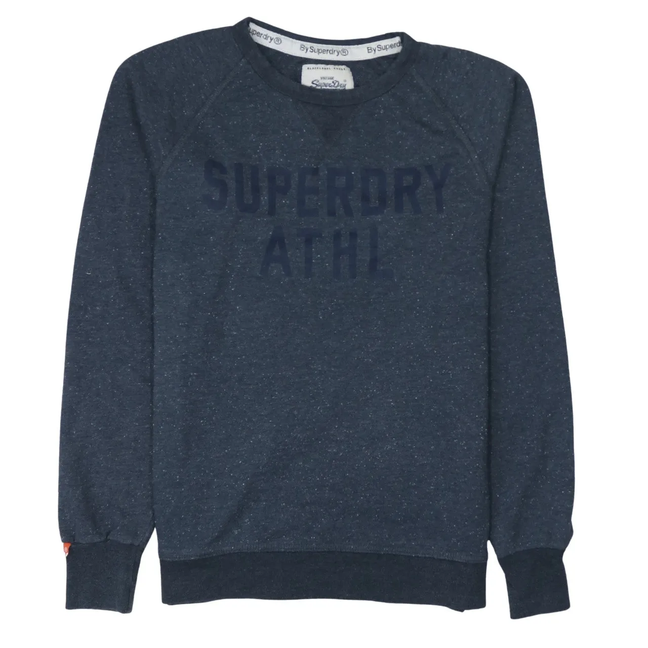 Superdry Navy Speckle Sweatshirt Women's Large Printed Superdry ATHL Logo Crewneck Pullover sold by Vintage Club