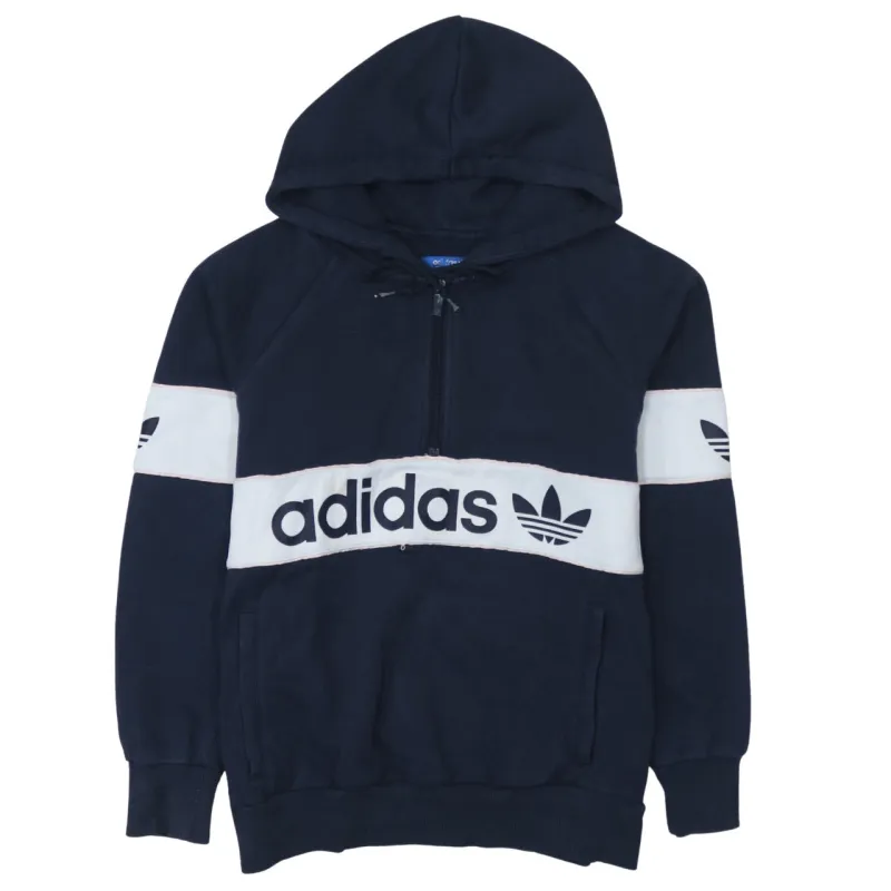 Adidas 90's Spellout Quarter Zip Hoodie Small Navy Blue sold by Vintage Club