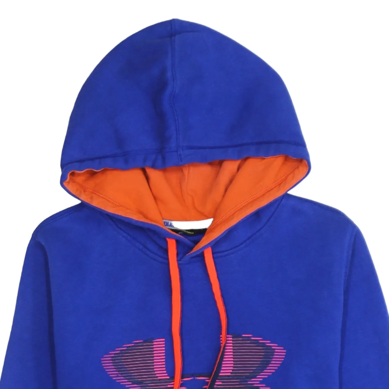 Under Armour Royal Blue Hoodie Men’s Small Printed Logo Orange Lining Drawstring Pullover sold by Vintage Club product image thumbnail 3
