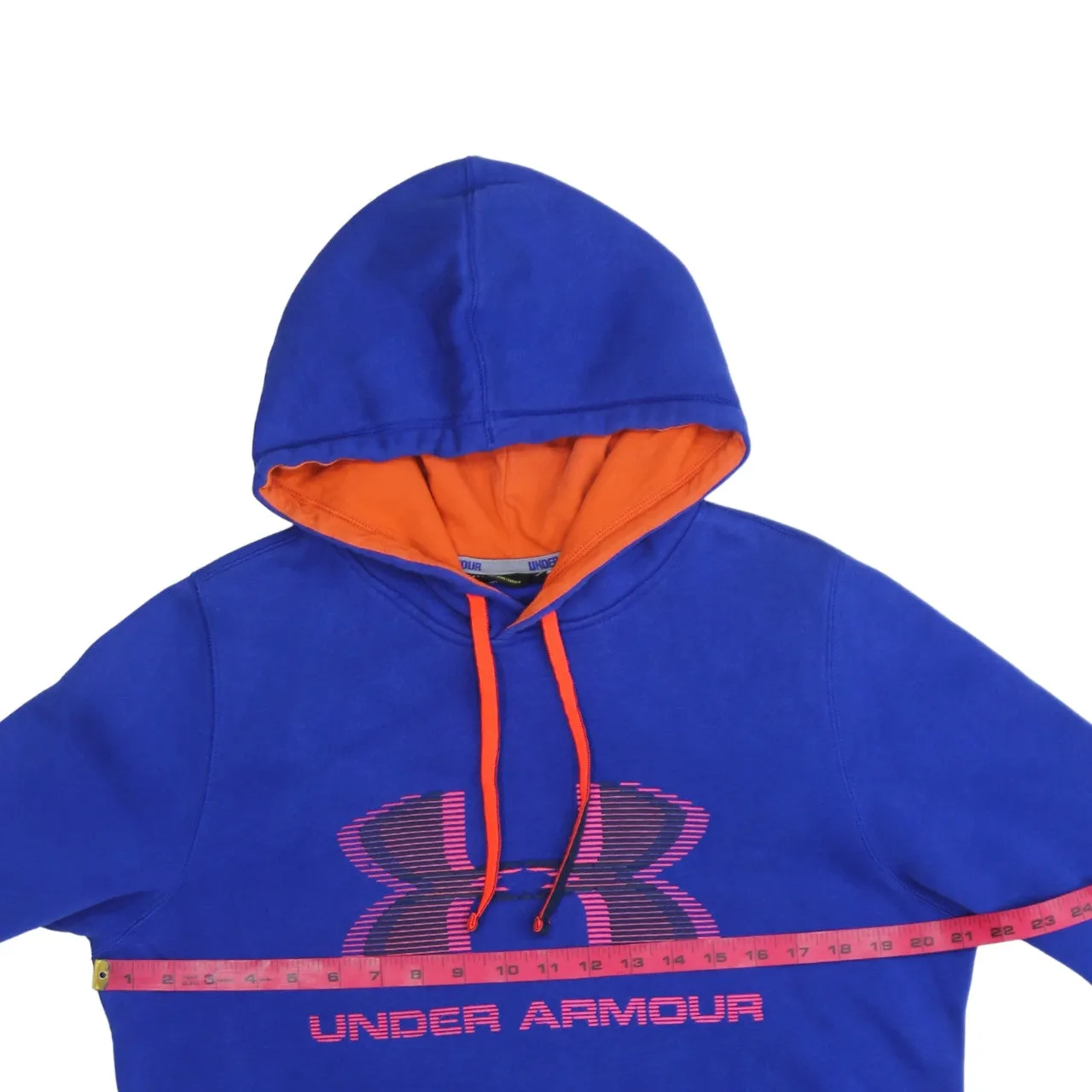 Under Armour Royal Blue Hoodie Men’s Small Printed Logo Orange Lining Drawstring Pullover sold by Vintage Club product image thumbnail 5