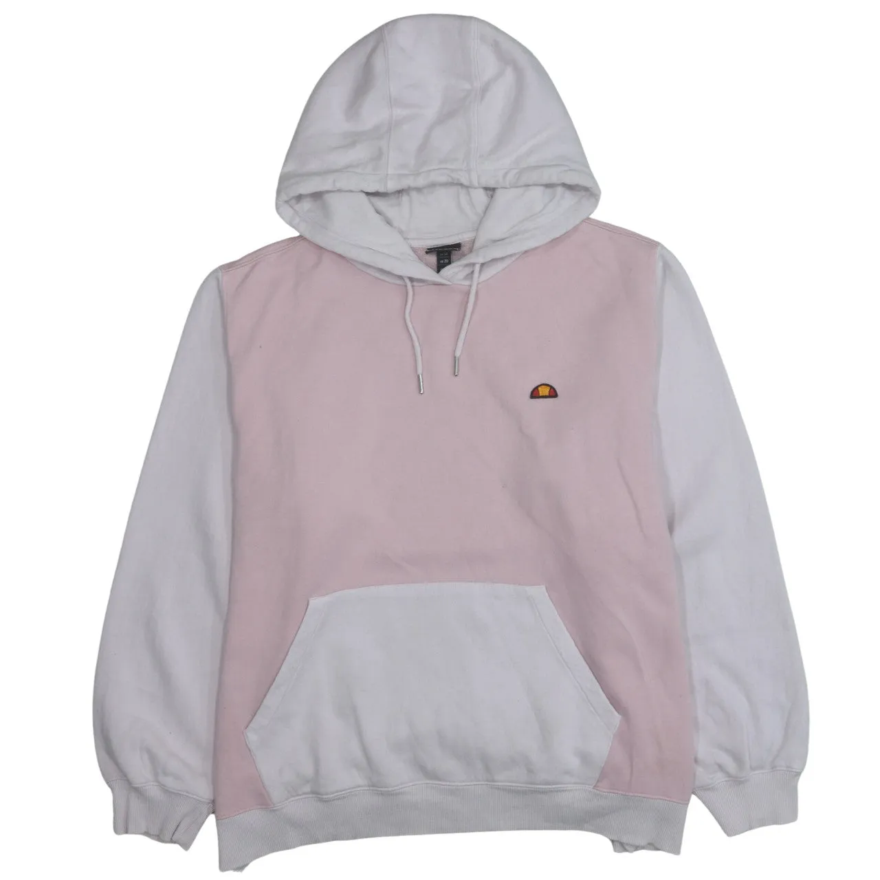 Ellesse Pink White Hoodie Women’s XXLarge Small Chest Logo Front Pocket Pullover Sweatshirt sold by Vintage Club