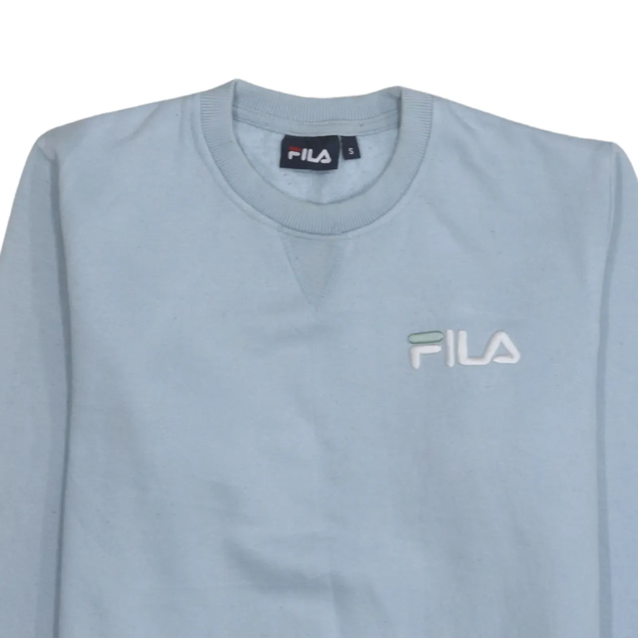 Fila Light Blue Sweatshirt Men's Small Embroidered Chest Logo Crewneck Pullover Fleece Top sold by Vintage Club product image thumbnail 3