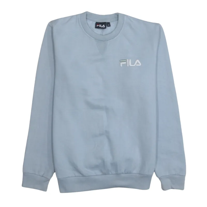 Fila Light Blue Sweatshirt Men's Small Embroidered Chest Logo Crewneck Pullover Fleece Top made by Fila