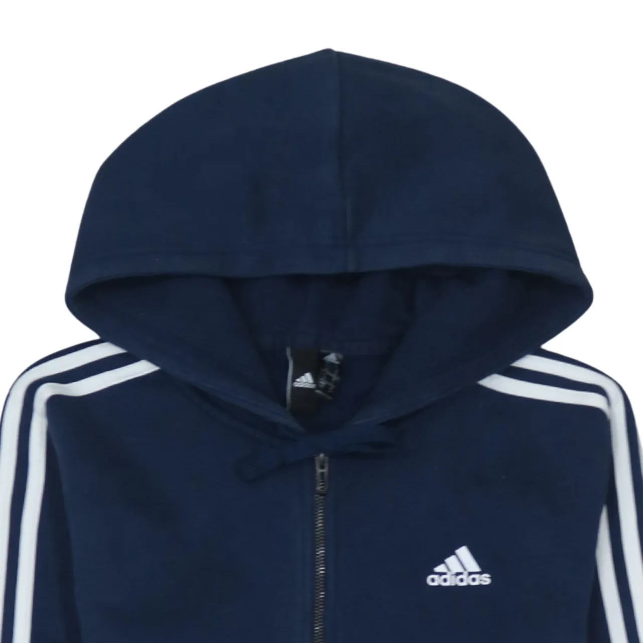 Adidas Navy Blue Hoodie Men's Small Full Zip Three Stripe Sleeves Embroidered Logo Sweatshirt sold by Vintage Club product image thumbnail 3