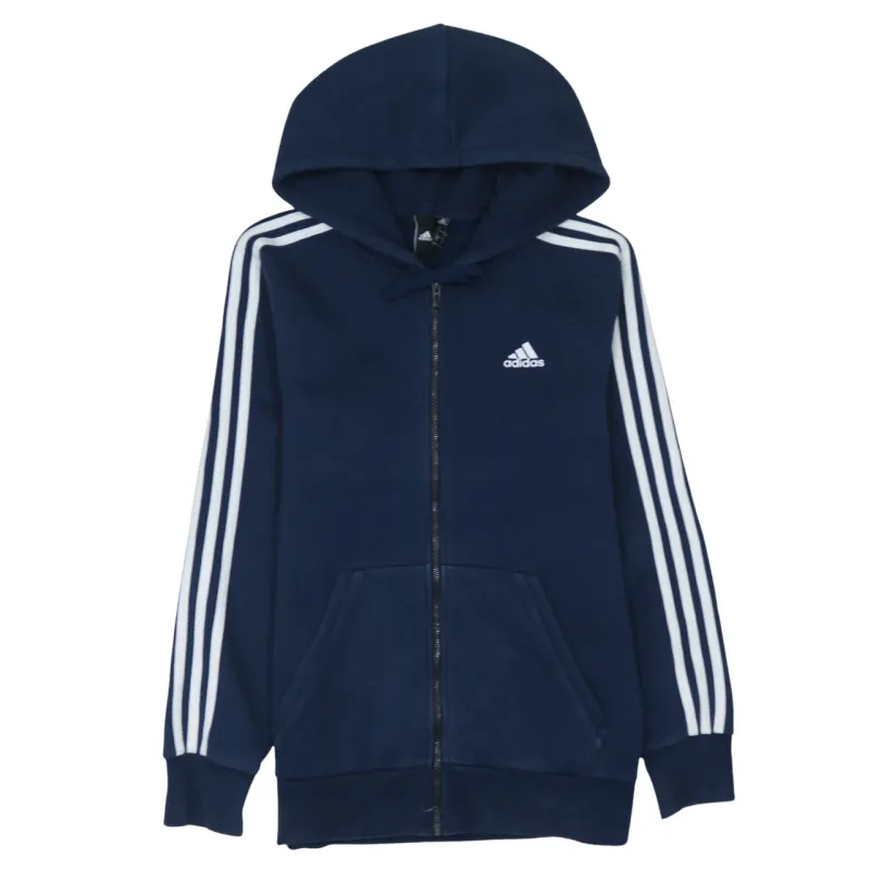 Adidas Navy Blue Hoodie Men's Small Full Zip Three Stripe Sleeves Embroidered Logo Sweatshirt sold by Vintage Club