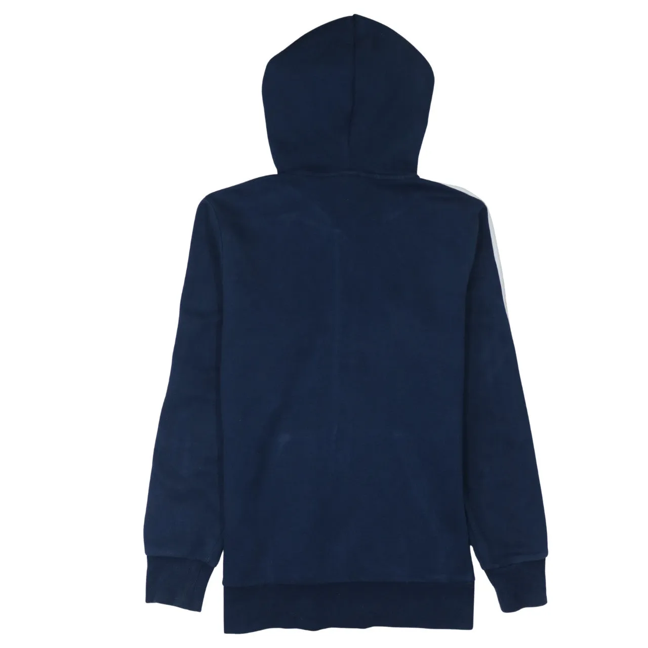 Adidas Navy Blue Hoodie Men's Small Full Zip Three Stripe Sleeves Embroidered Logo Sweatshirt sold by Vintage Club product image thumbnail 2