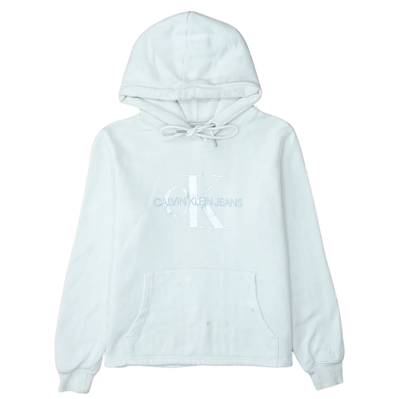 Calvin Klein 90's Spellout Pullover Hoodie Small White sold by Vintage Club