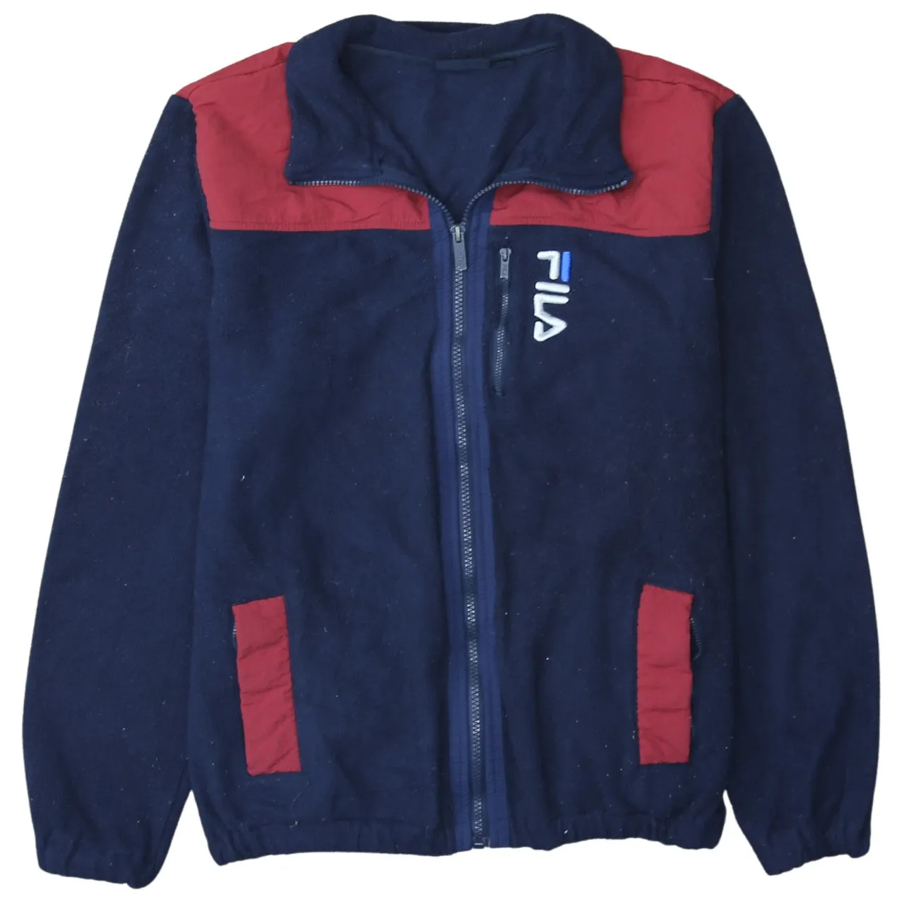 Fila Navy Blue Fleece Jacket Men's Medium Embroidered Logo Zip Front Contrast Panels sold by Vintage Club