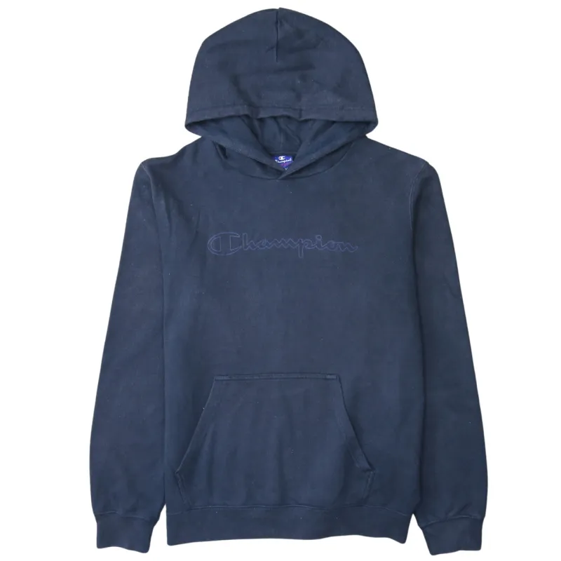 Champion 90's Spellout Pullover Hoodie Large Navy Blue sold by Vintage Club