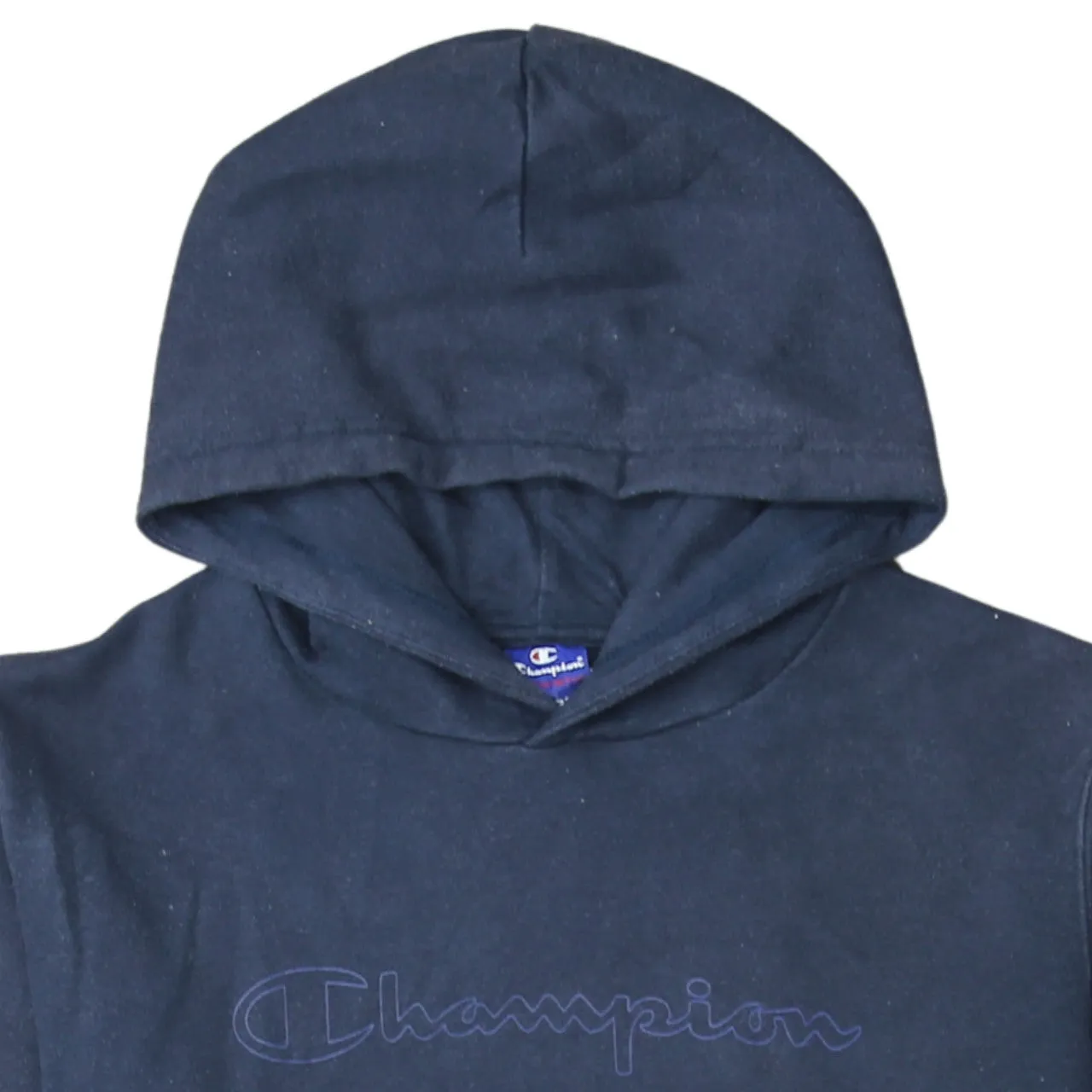 Champion Navy Blue Hoodie Women's Large Embroidered Chest Logo Front Pocket Pullover Sweatshirt sold by Vintage Club product image thumbnail 3