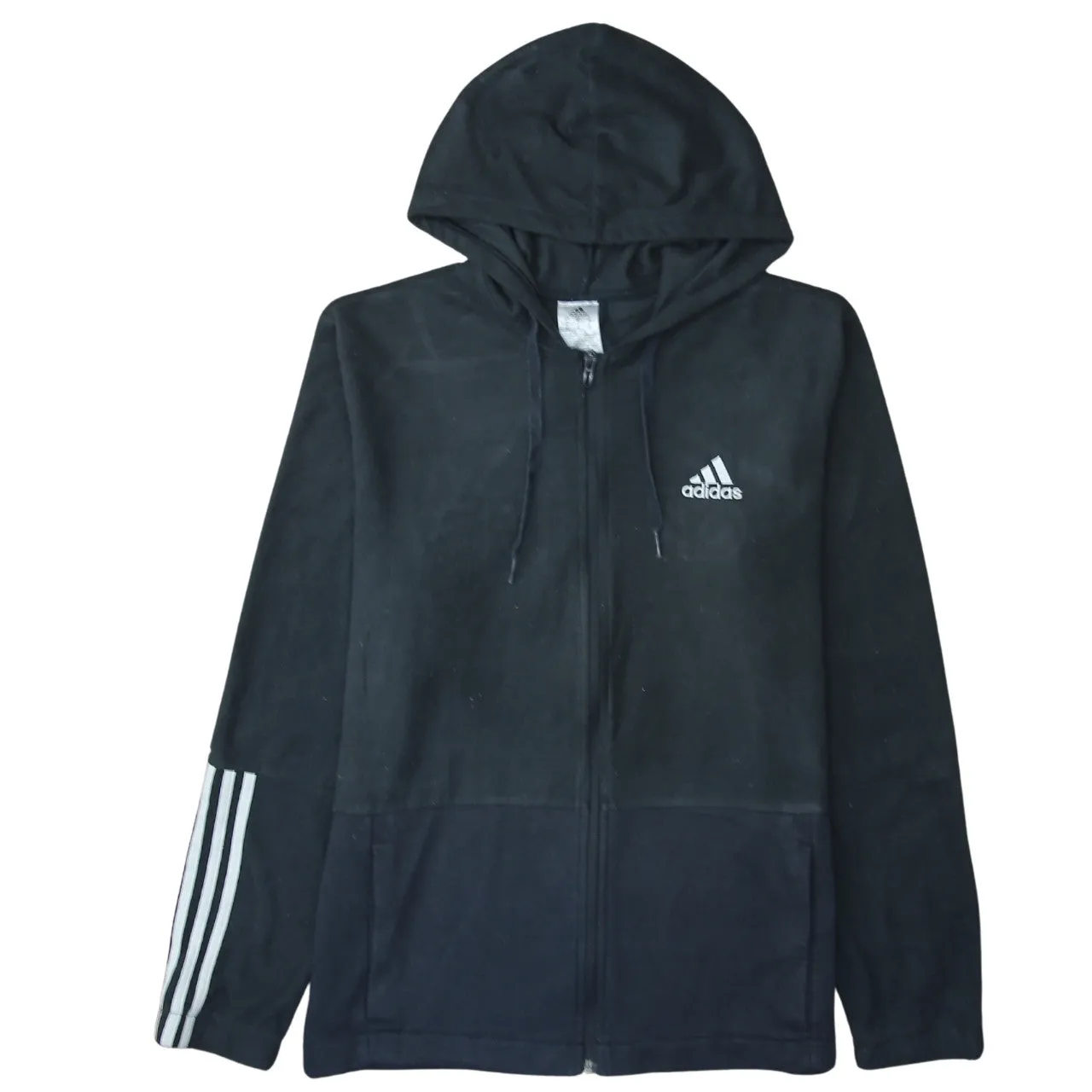 Adidas Black Full Zip Hoodie Women’s XLarge Big Logo Three Stripes Fleece Jacket Sweatshirt sold by Vintage Club