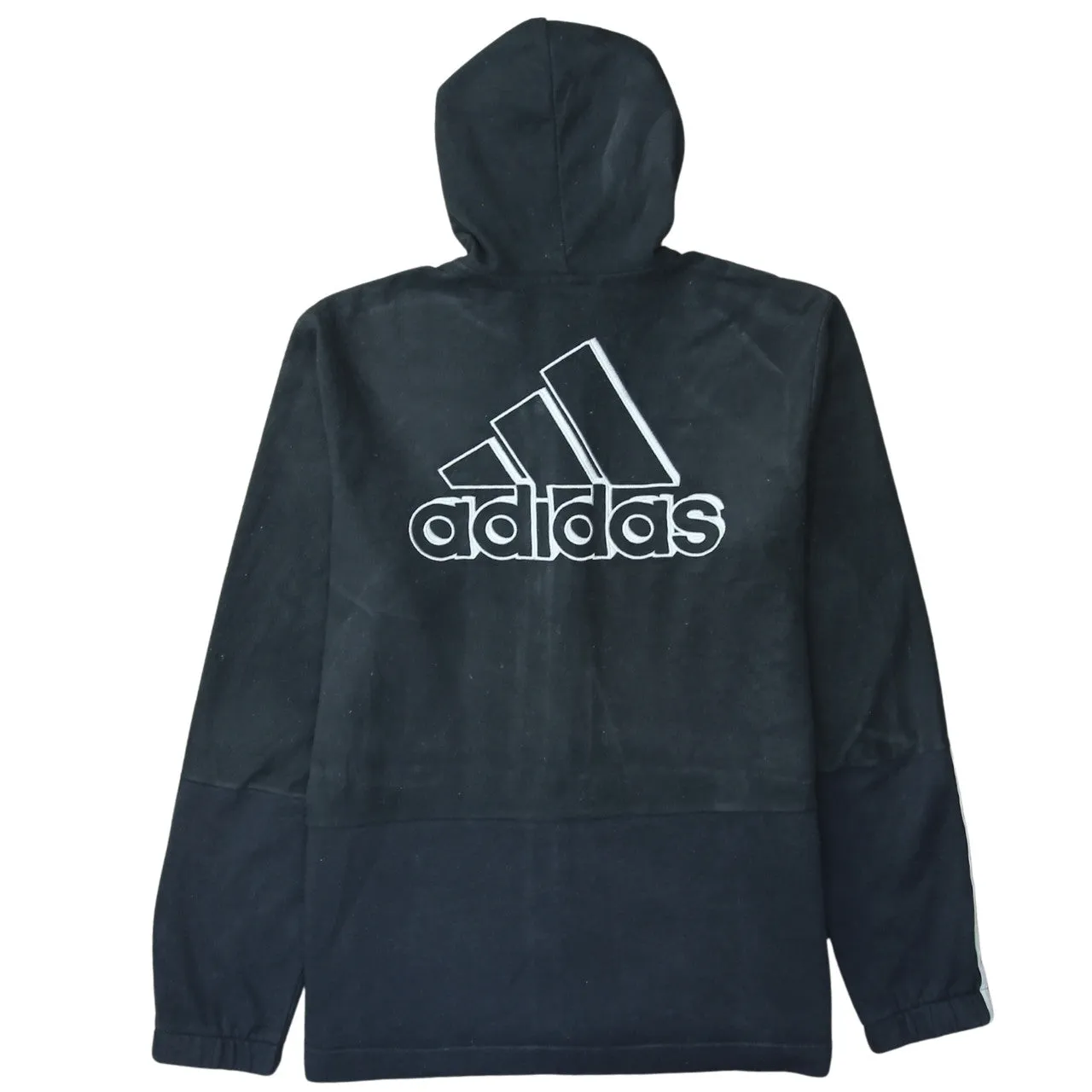 Adidas Black Full Zip Hoodie Women’s XLarge Big Logo Three Stripes Fleece Jacket Sweatshirt sold by Vintage Club product image thumbnail 2