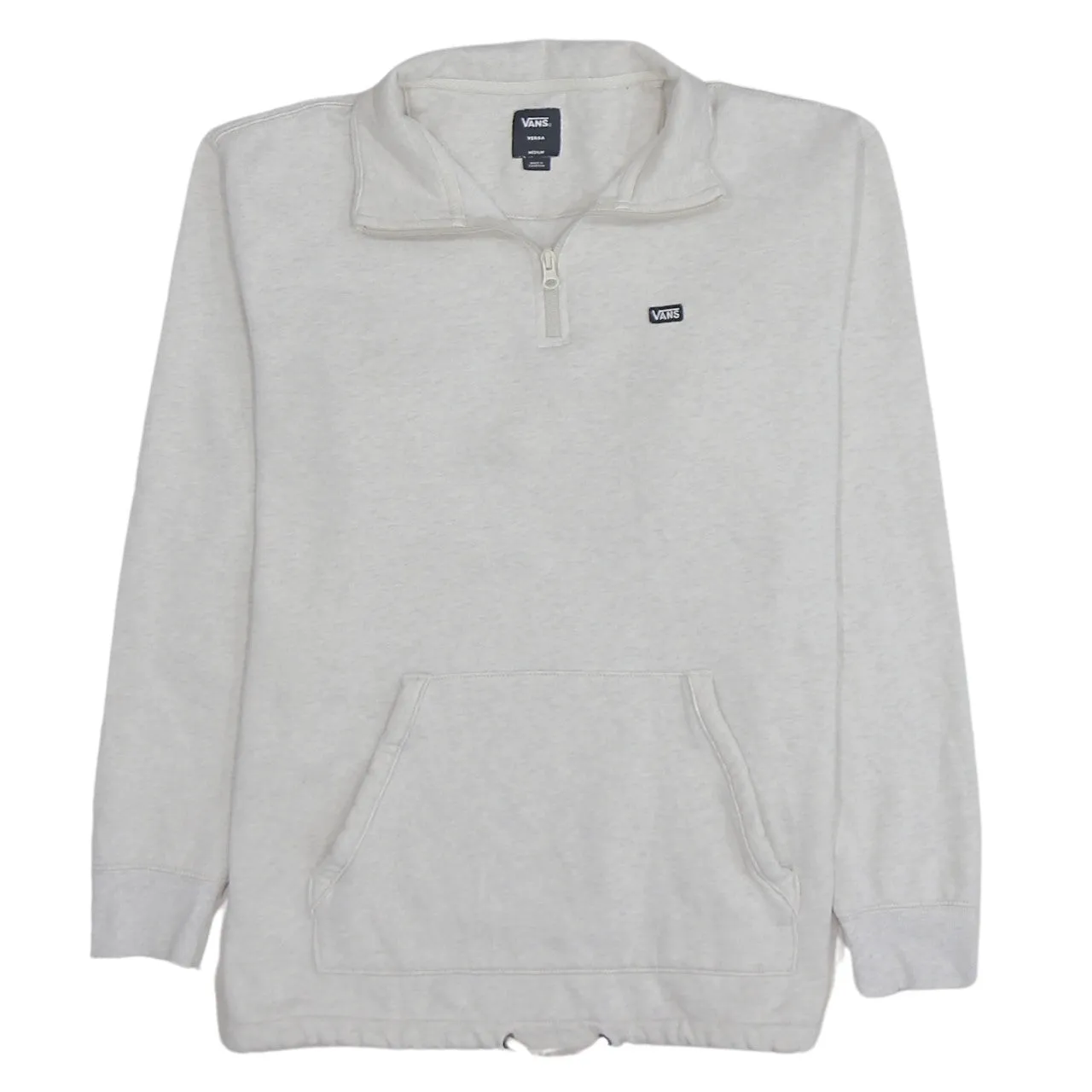 Vans Beige Cream Quarter Zip Sweatshirt Men's Medium Embroidered Chest Logo Front Pocket Fleece Top sold by Vintage Club