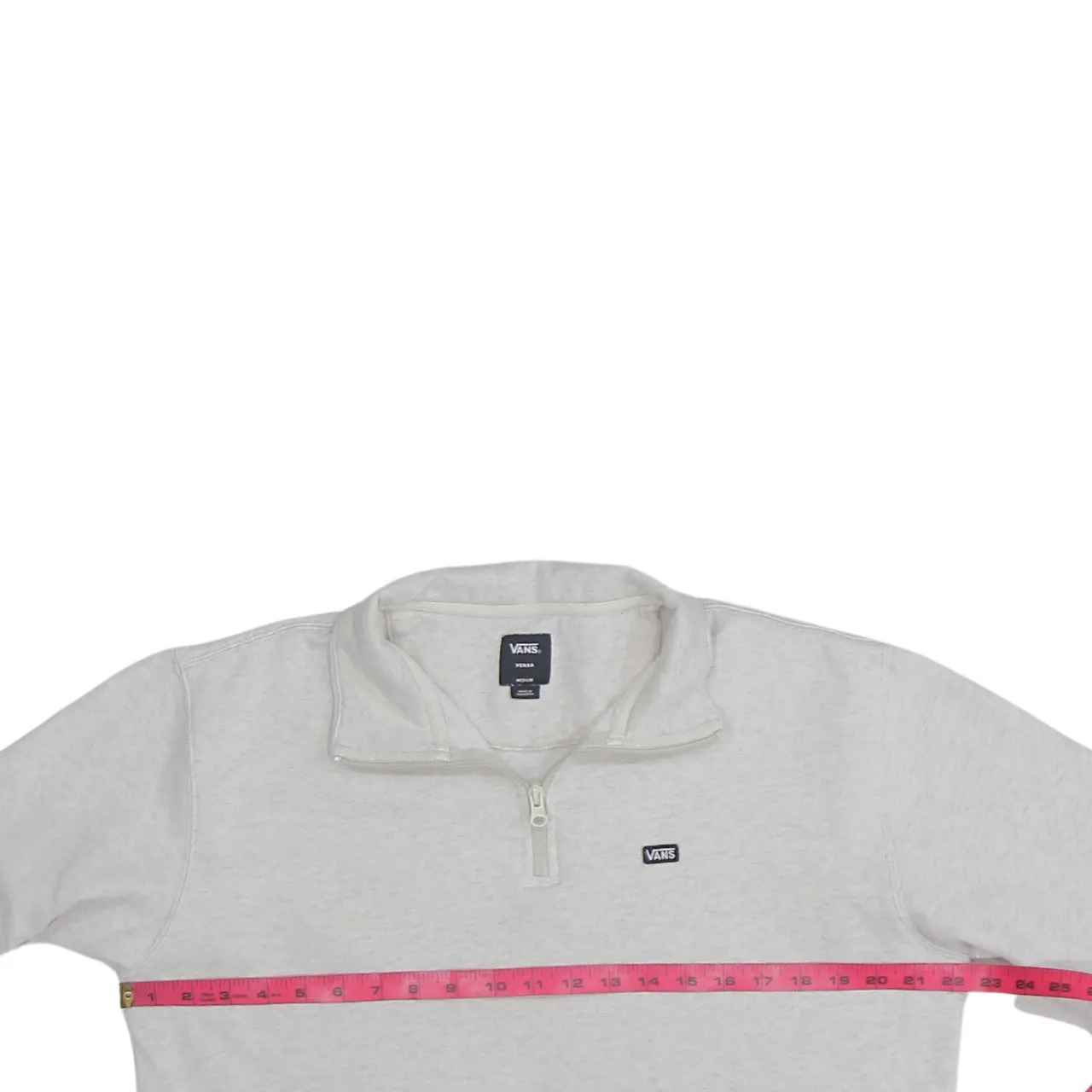 Vans Beige Cream Quarter Zip Sweatshirt Men's Medium Embroidered Chest Logo Front Pocket Fleece Top sold by Vintage Club product image thumbnail 5