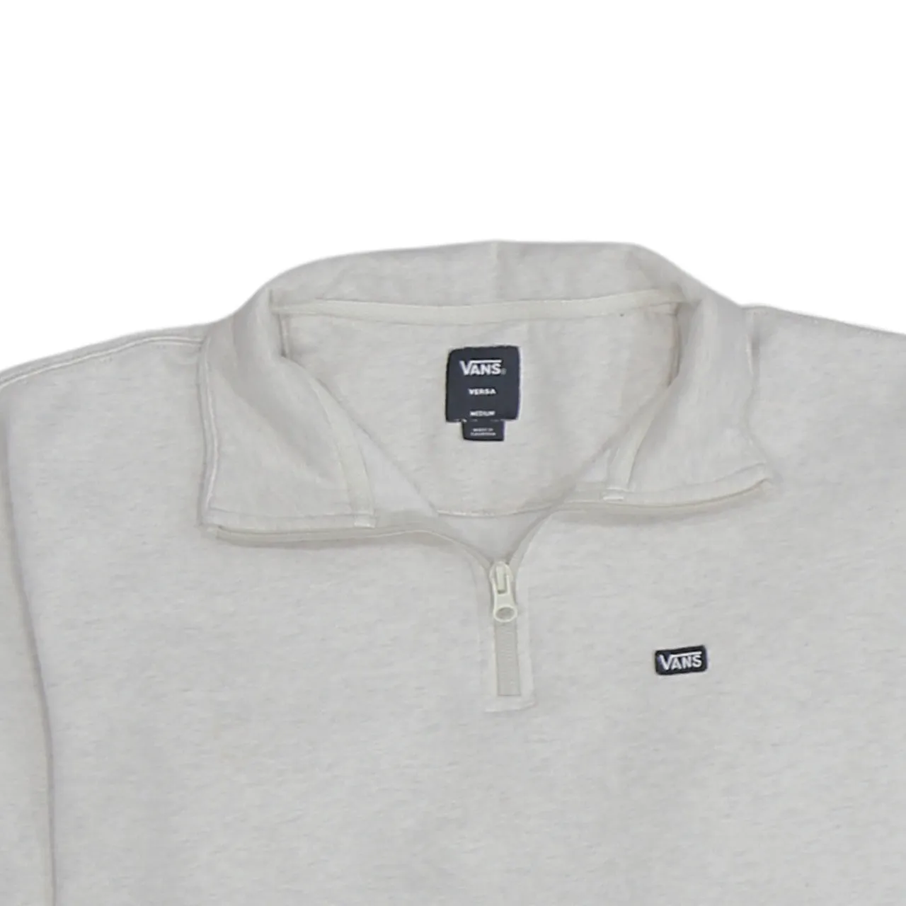 Vans Beige Cream Quarter Zip Sweatshirt Men's Medium Embroidered Chest Logo Front Pocket Fleece Top sold by Vintage Club product image thumbnail 3