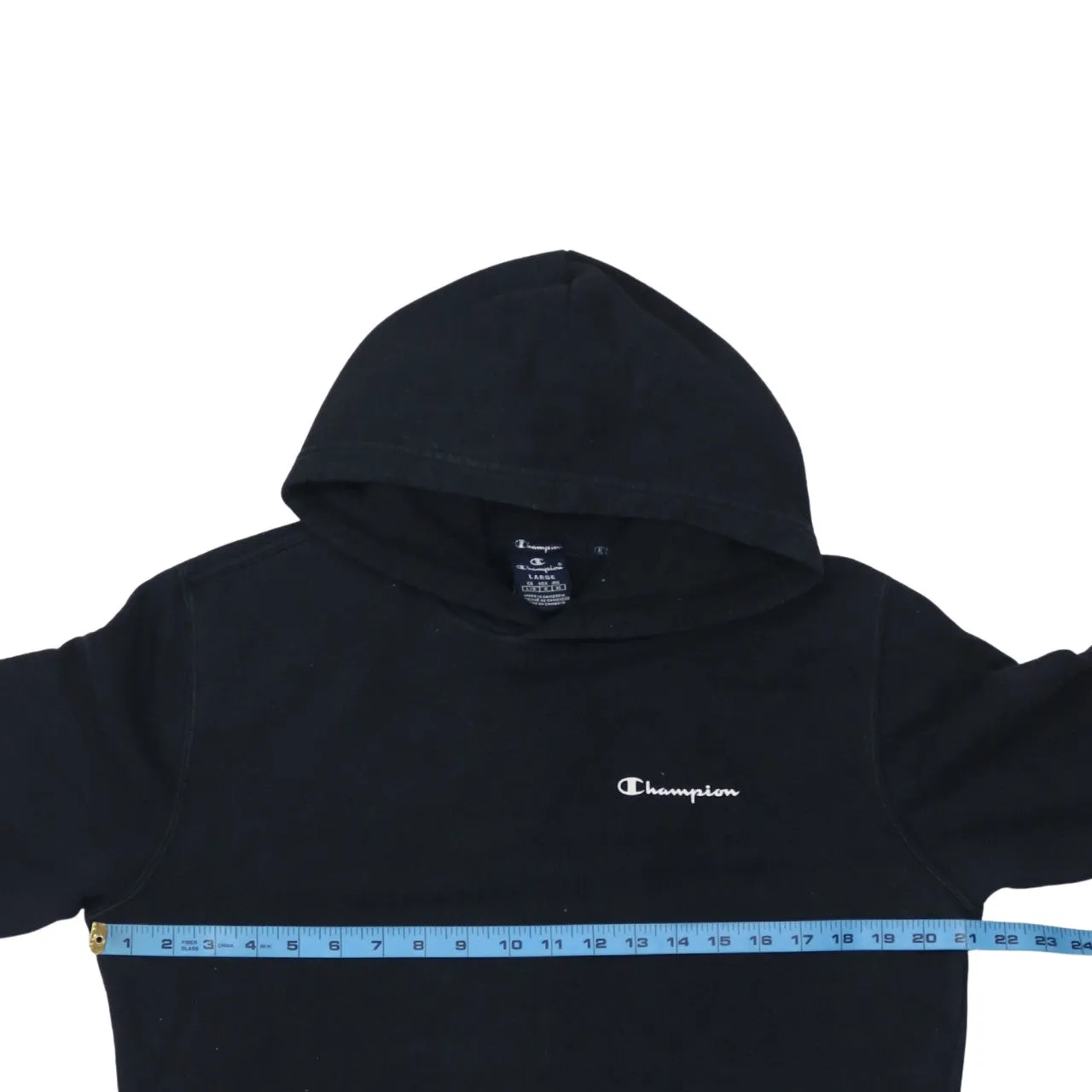 Champion Black Hoodie Women’s Large Embroidered Chest Logo Front Pocket Pullover Sweatshirt sold by Vintage Club product image thumbnail 5