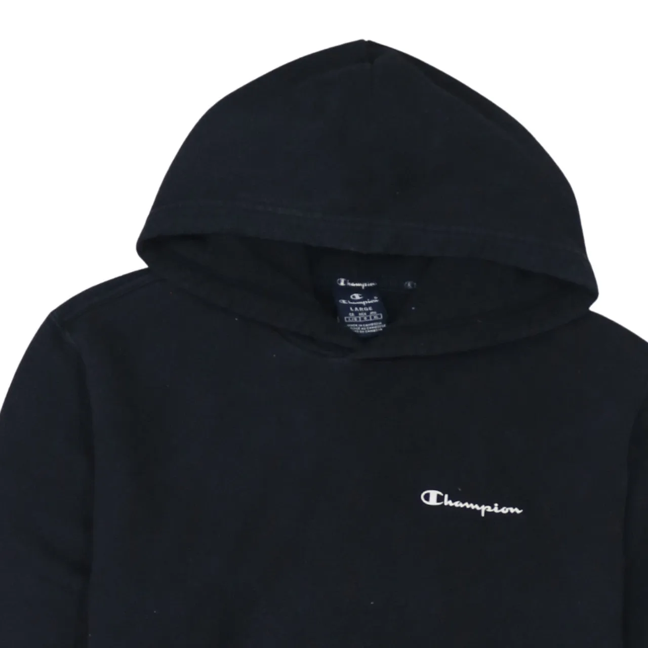 Champion Black Hoodie Women’s Large Embroidered Chest Logo Front Pocket Pullover Sweatshirt sold by Vintage Club product image thumbnail 3