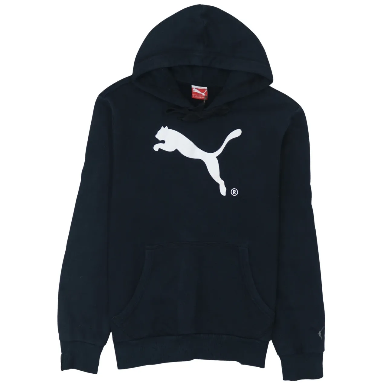 Puma Black Hoodie Men's Small Printed Big Logo Front Pocket Pullover Sweatshirt sold by Vintage Club