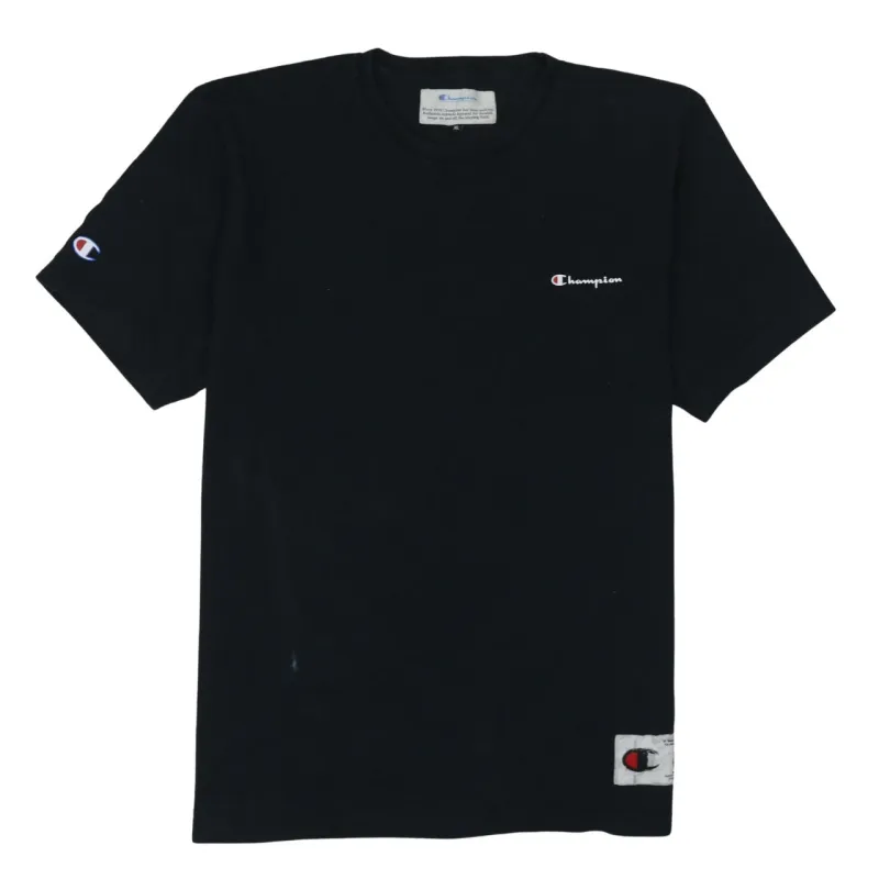 Champion Black T Shirt Women’s XLarge Small Chest Logo Sleeve Patch Casual Top made by Champion